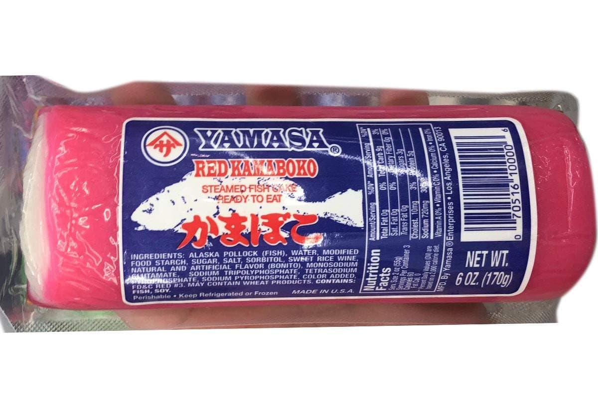 Yamasa Red Kamaboko 蒲鉾かまぼこ Steamed Fish Cake Alaska Pollock Grilled Cured Surimi Japanese Ramen Side Dish 6oz (Pack of 6)