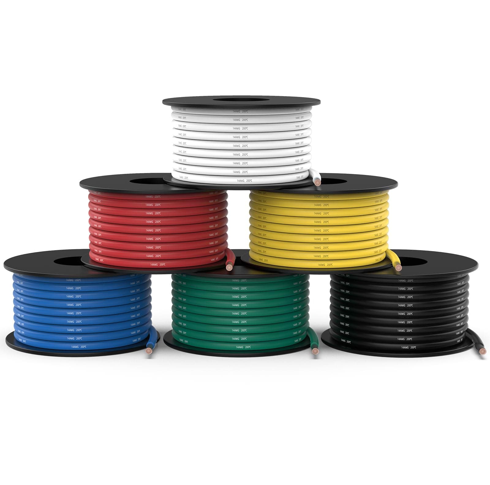 NAOEVO 14 Gauge Wire 90ft, 14 AWG Wire 6 Colors 15ft Each Spool, Flexible Silicone Tinned Copper Electrical Cable, Wiring kit for Breadboard/Automotive/DIY/Battery, 200℃
