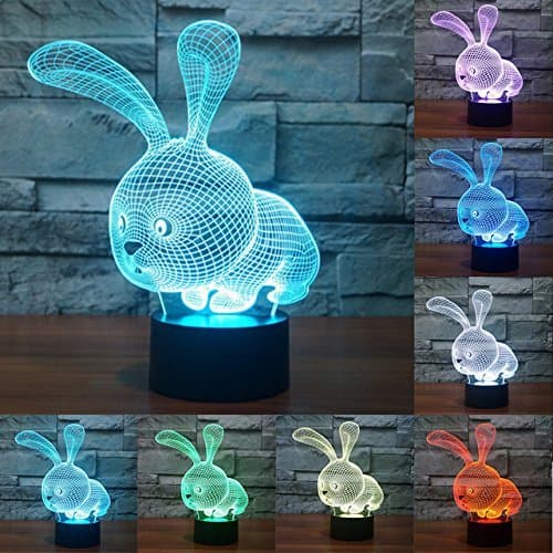 3D Illusion Rabbit LED Lamp,7 Colors Gradual Changing Touch Switch USB Table Lamp or Home Decorations