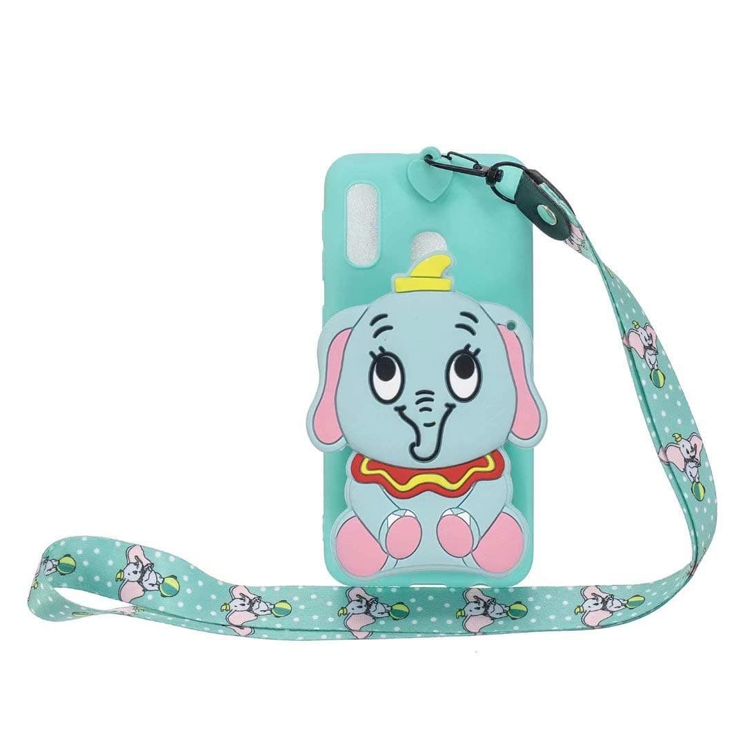 Maoerdo Galaxy A20S Case,[Send Pen] 3D Cute Animal Earphone Pocket Purse Lanyard [Drop Proof,Shock Proof] Cartoon Gel Rubber Back Cover Case for Samsung Galaxy A20S - as