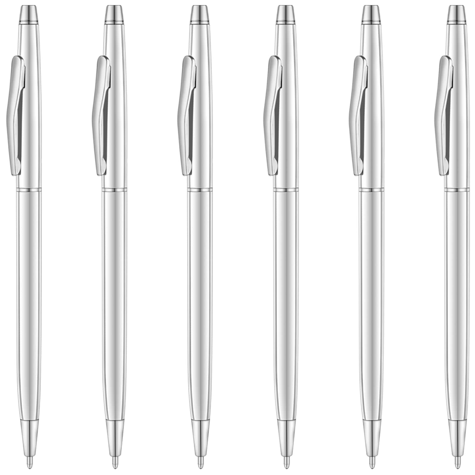 Unibene 6 Pcs Silver Slim Mental Ballpoint Pens Medium Point(1 mm) - Black ink, Nice Gift for Business Office Students Teachers Wedding