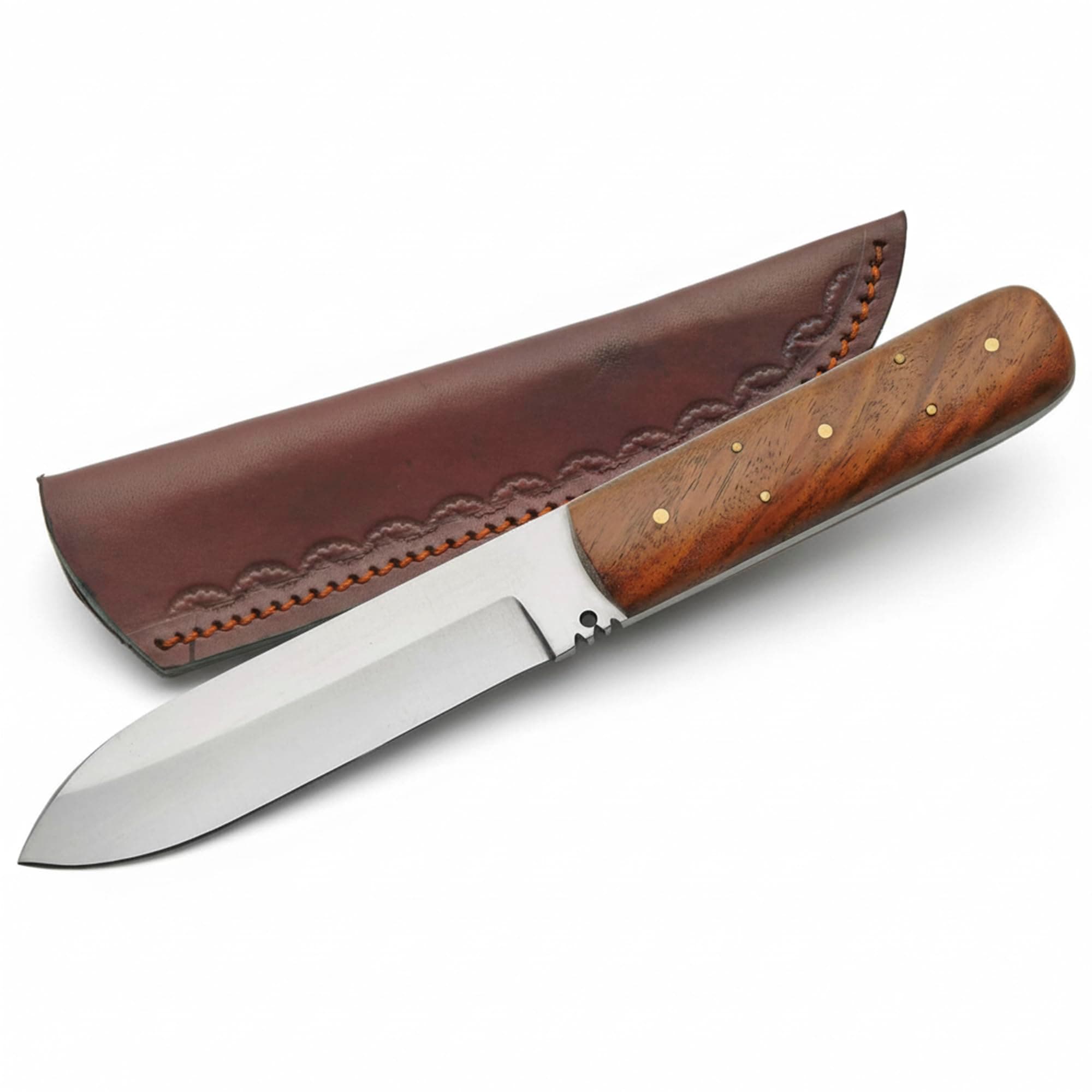 Full Tang Hunting Knife 8 Inch - Classic Patch Camping Knife with Burlwood Handle, Stainless Steel Blade & Sheath - Brown Pocket Knife for Hunting, Cutting & Outdoor uses - Knives for Men