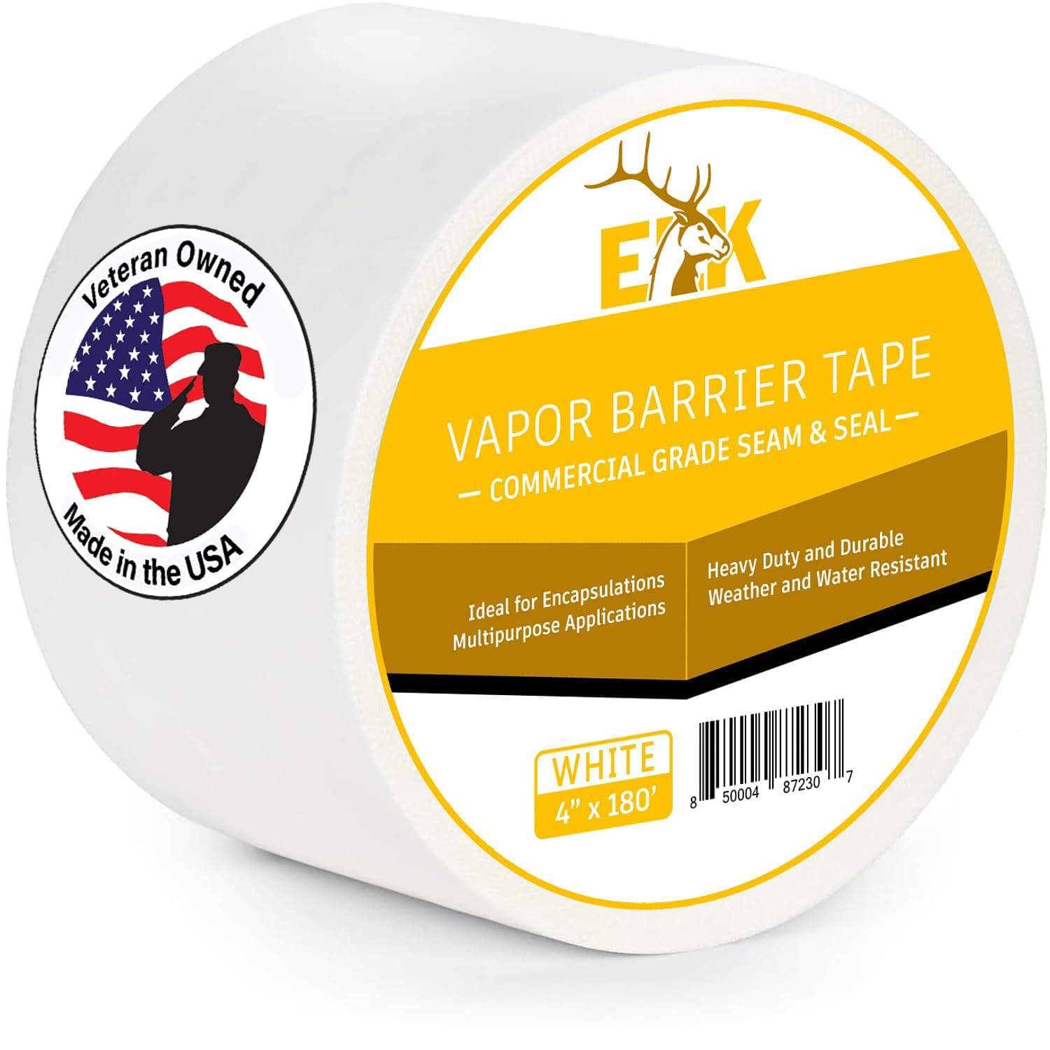ELK Vapor Barrier Tape - 4” x 180ft - PE 7mm Polyethylene Seam Tape - Moisture Barrier Seam & Seal for Crawlspace Encapsulations or Waterproof Marine Tape - White