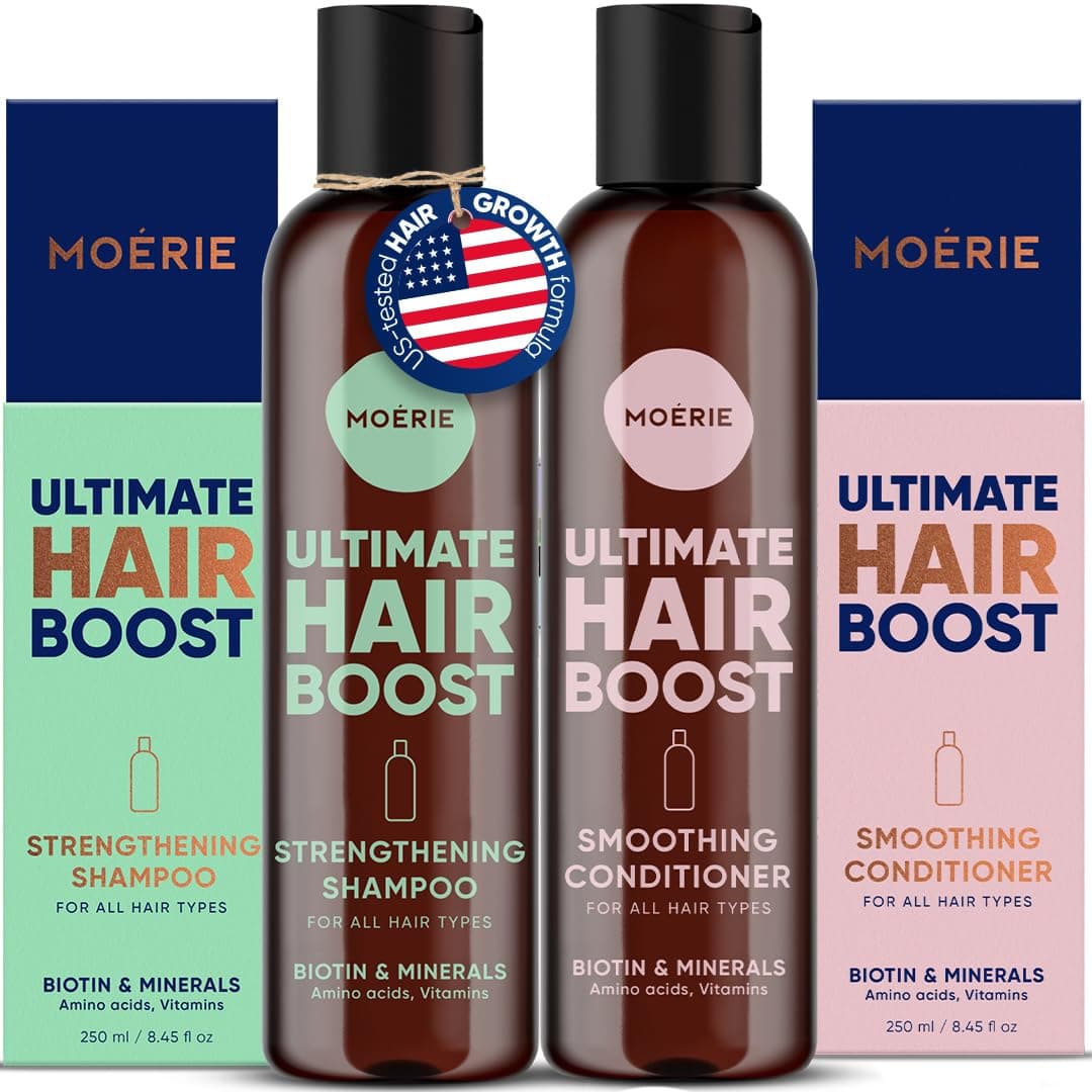 - Moerie Hair Growth Shampoo and Conditioner for Men and Women, Hair Loss Solution with Biotin and Rosemary, Thickening Shampoo and Conditioner for Thinning Hair – Ultimate Hair Boost