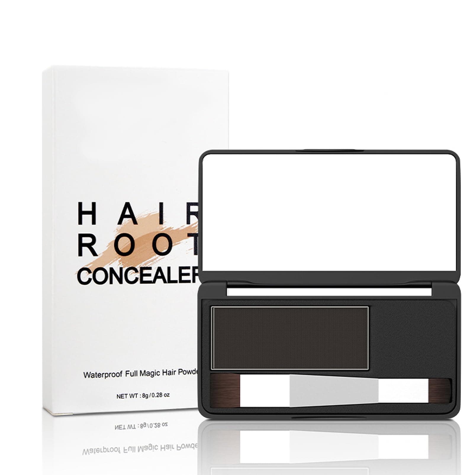Instantly Root Touch Up Hairline Powder with Double Head Brush & Mirror - Natural Temporary Hair Colour for Eyebrow & Contour - Long Wearing & Waterproof Dark Brown