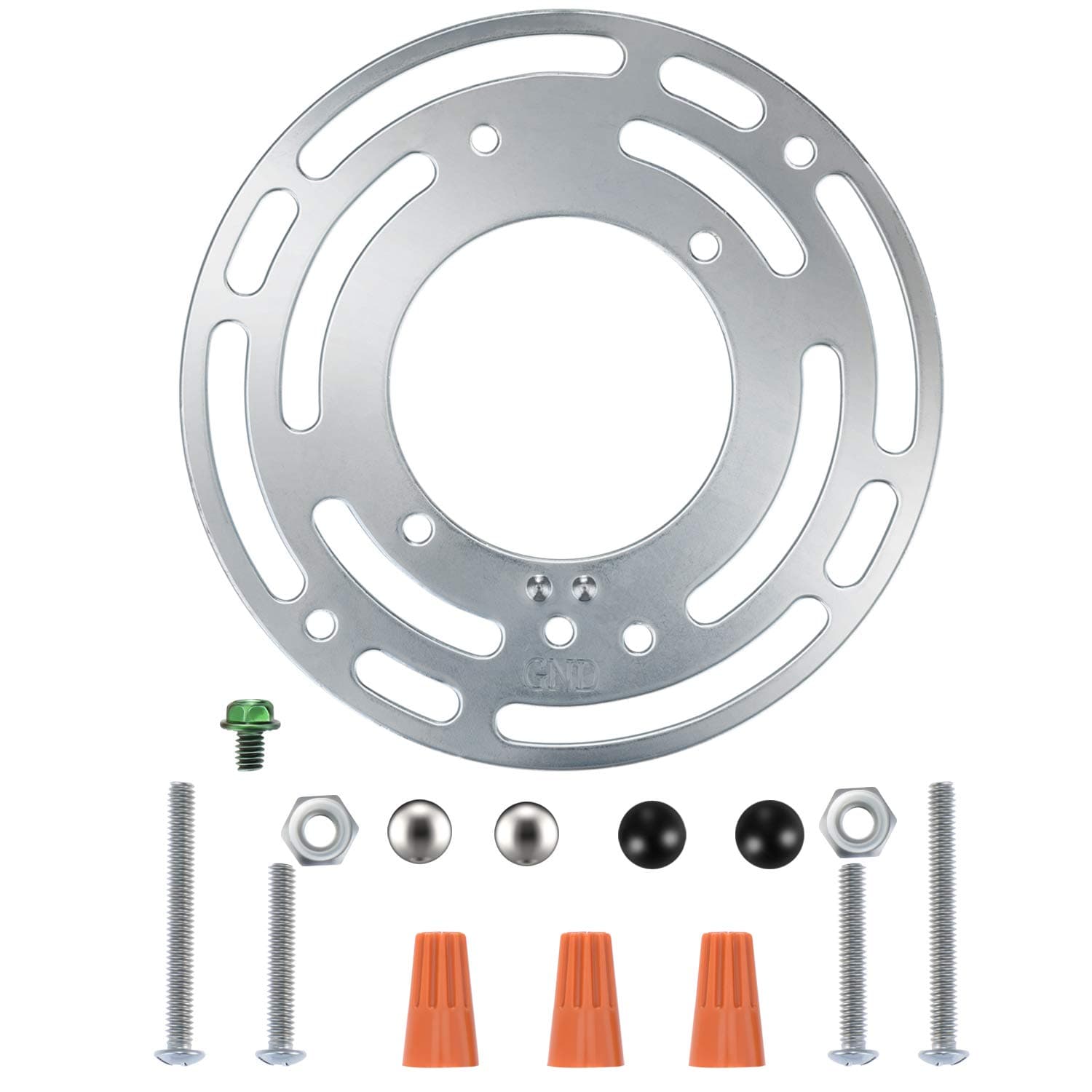 Canomo 4 Inches Diameter Round Universal Light Crossbar, Light Fixture Mounting Bracket with Ground Screw and Acorn Cap Nuts for Mount Wall Light, Chandelier, 1 Pack