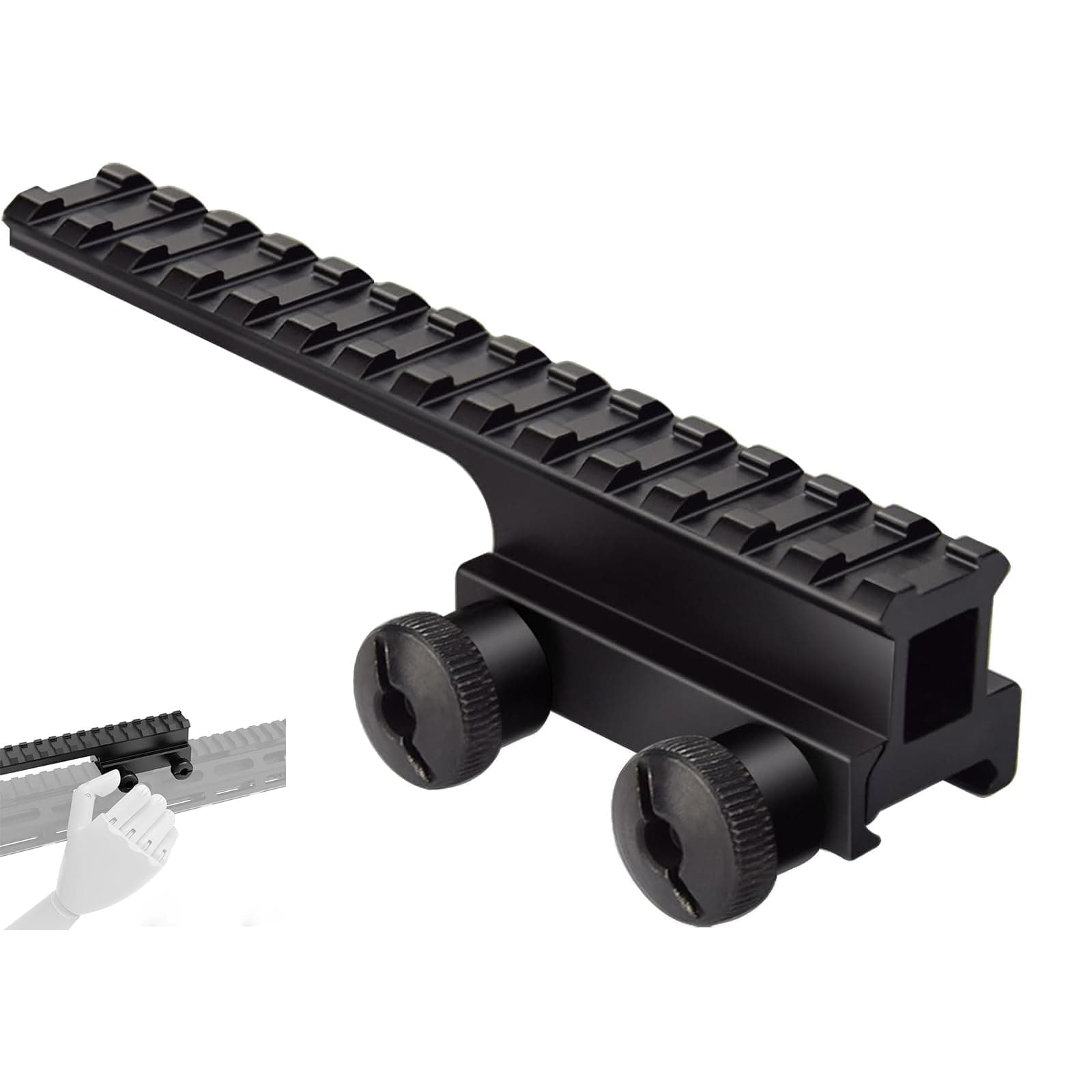 Riser Mount, Tactical High Profile Picatinny Weaver Rail Flat Top Mount Adaptor and Riser for Scopes and Optics, 1" H x 5.7" L, 14 Slots