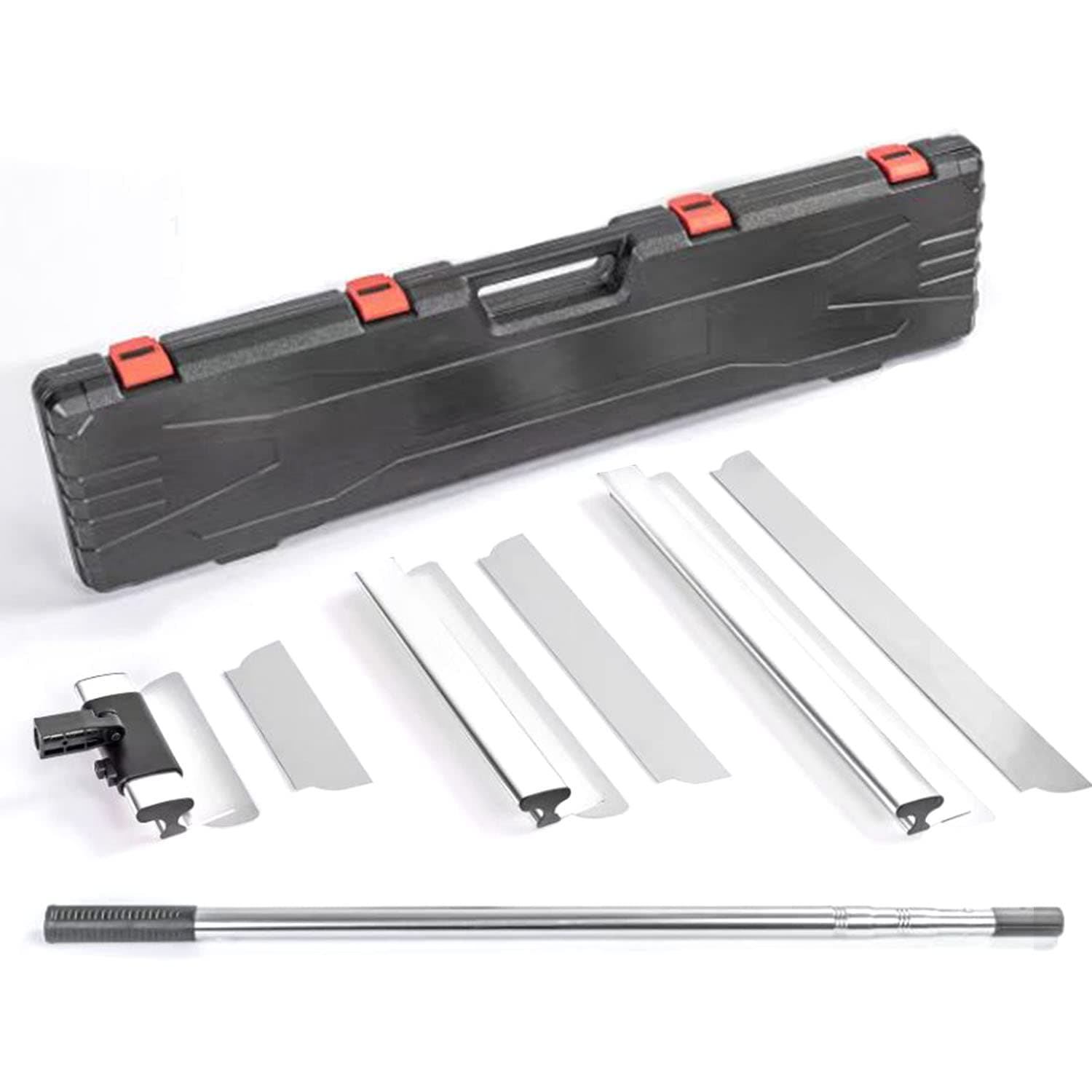 BHTOP Drywall Tools Skimming Blade with Extension Handle - 12", 22" & 32" Blades Extruded Aluminum 301 Stainless Steel Construction Tools End Caps, Wall-Board with 0.5mm&0.35mm Thickness