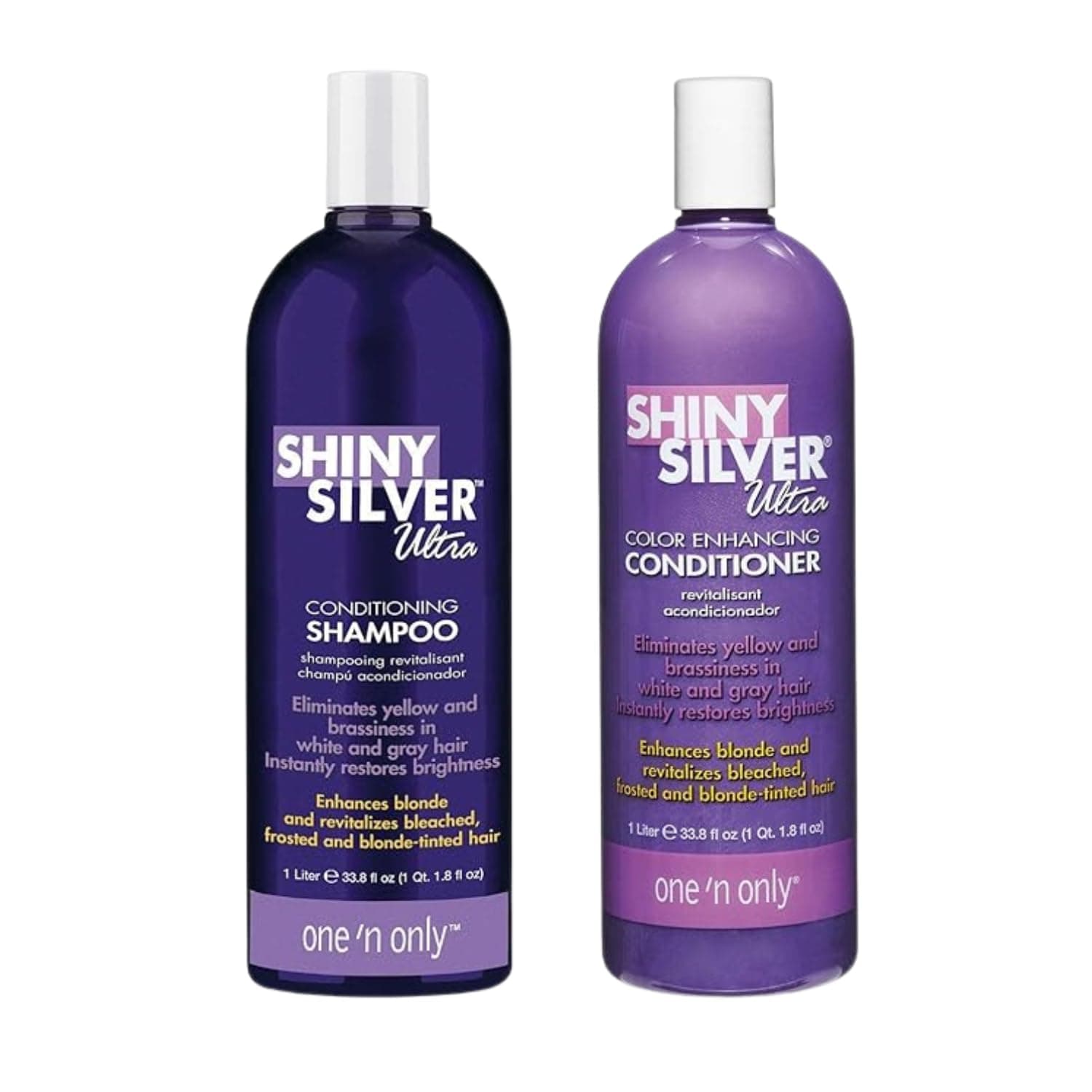 Shiny Silver Purple Shampoo & Hair Conditioner Set - Argan Oil Toning Hair Kit for Blonde, Gray, White & Highlighted Hair - Moisturizes, Brightens & Reduces Brassiness (33.8 oz)