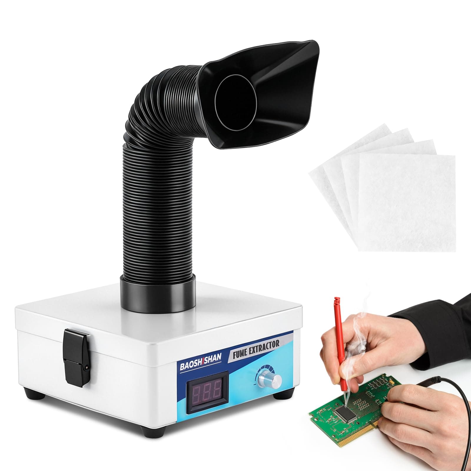 Solder Fume Extractor Smoke Absorber Desktop Welding Smoke Sucker Remover with Display 3 Stage Filters for DIY Welding Work Soldering Work