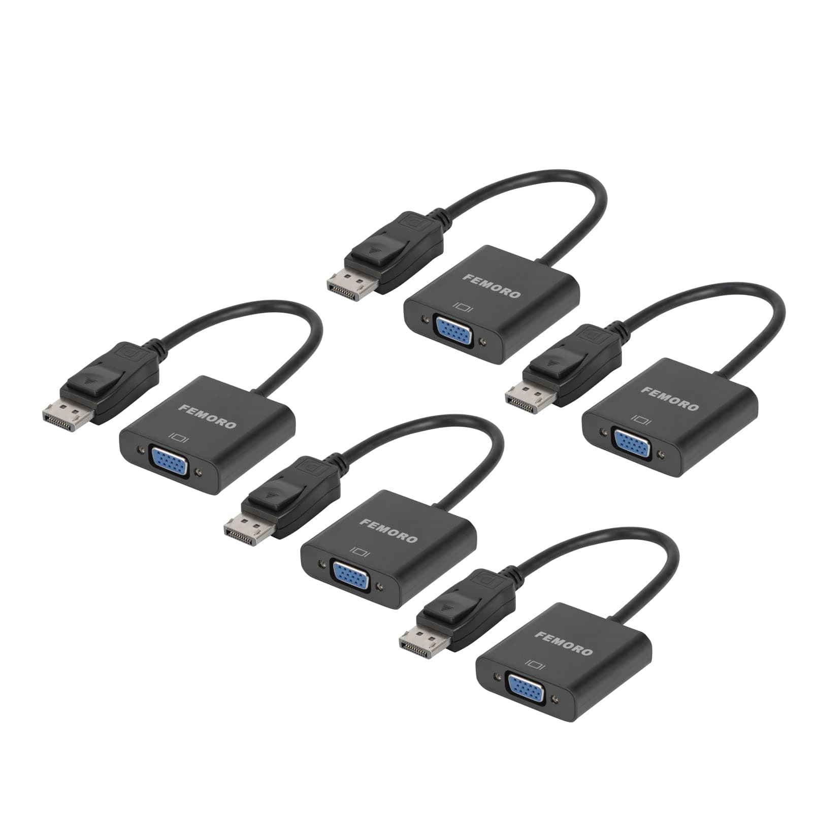FEMORO5-Pack DisplayPort to VGA Adapter, DP to VGA Male to Female Converter (1080P, 1920 x 1200 Resolution, Plug-and-Play)