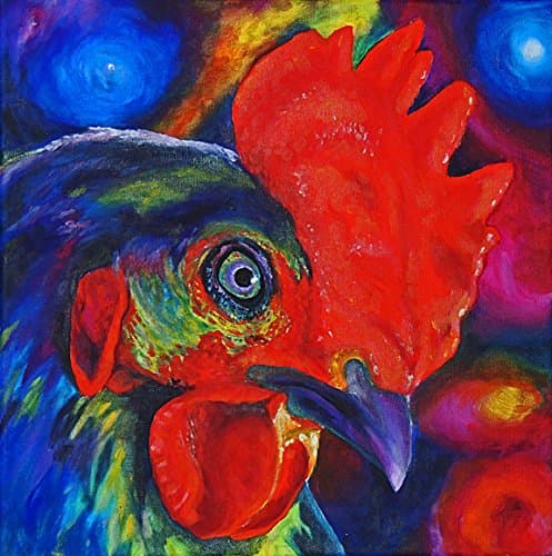 8x8 Colorful Rooster Head Signed Pop Art Print of Original Painting