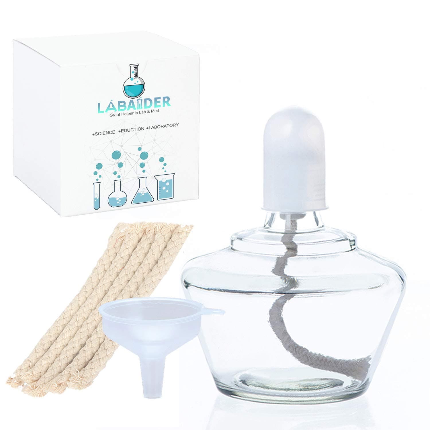 Classic Style Alcohol Burner Lamp Glass Bunsen Burners Lab Equipment Heating 150ml with 5 Free Replacement 6inch Wicks and Funnel