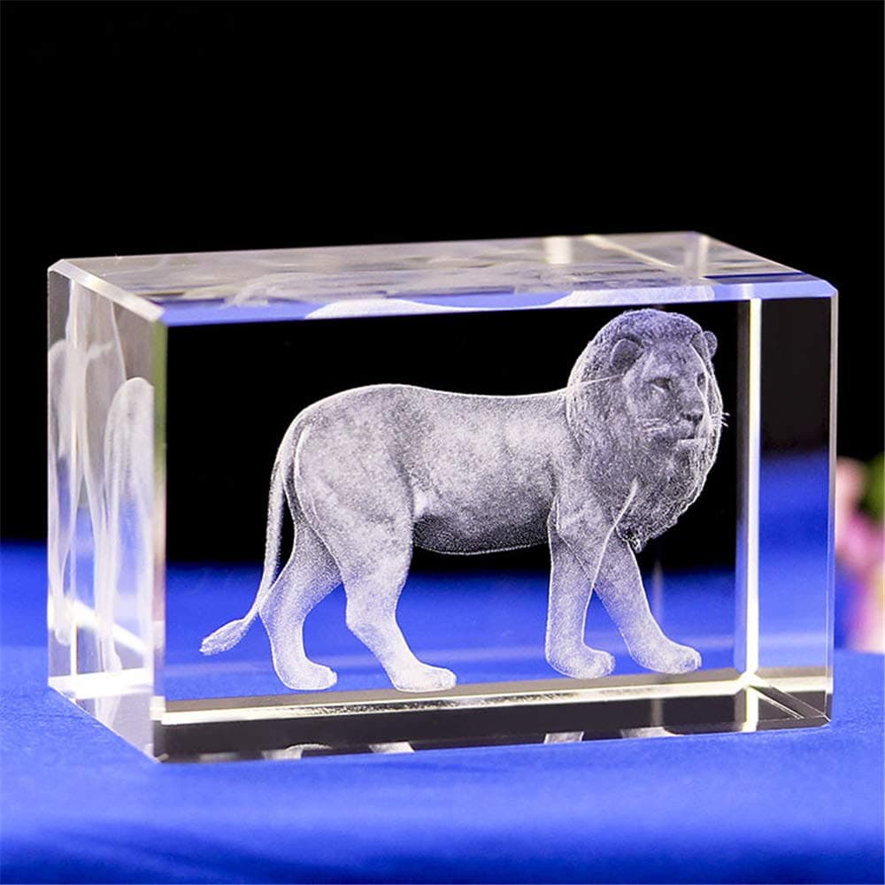 Crystal Lion Statue, 3D Laser Etched Crystal Lion Figurine Art, Crystal Glass Cube Engraving for Home Decoration, Birthday Gift (30 * 30 * 40mm)