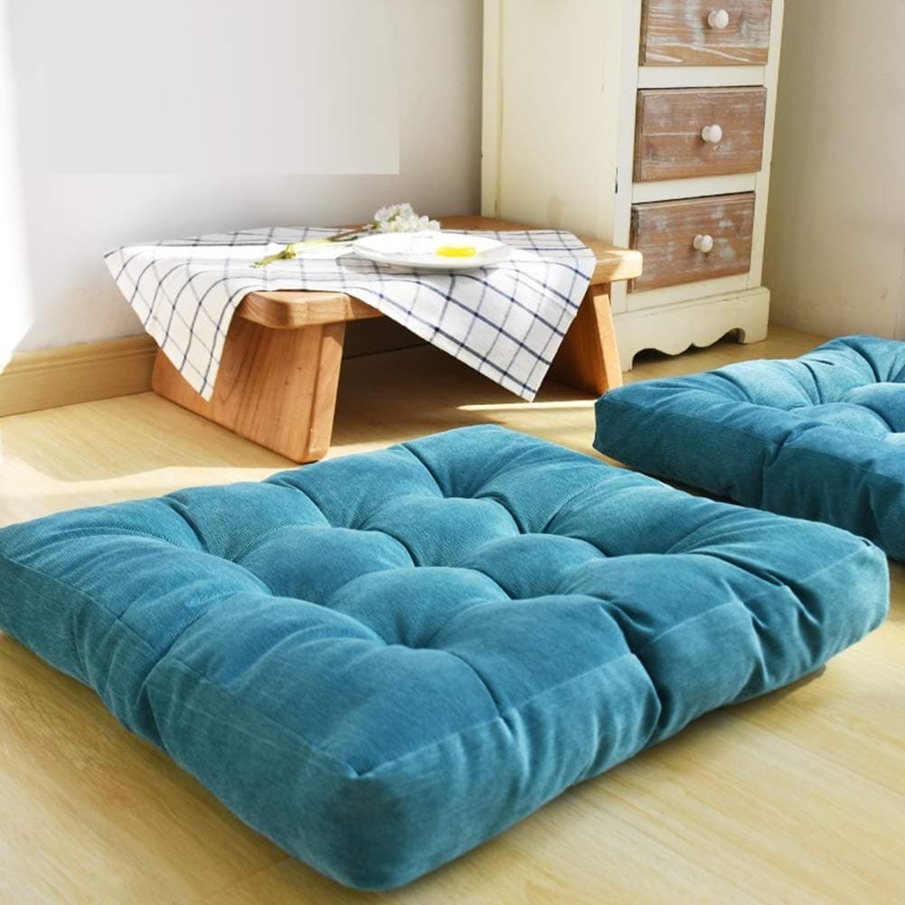 MAXYOYO Solid Square Floor Cushion Corduroy Seat Cushion Chair Pad Tatami Floor Pillow Meditation Pillow for Indoor Outdoor Garden Patio Living Room Home Decor, Turquoise, 22x22 Inch