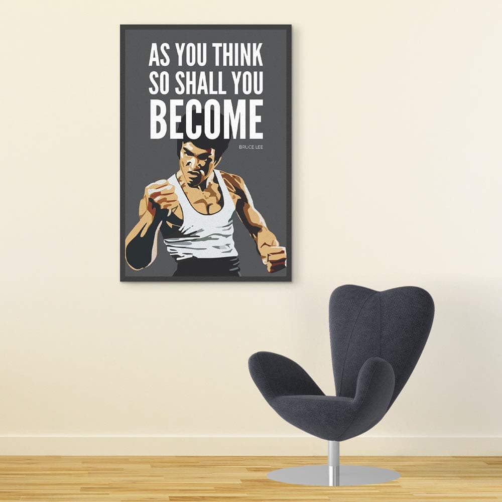 Inephos Wooden Bruce Lee As You Think Quote Art Inspirational White Laminated Print Framed Posters (8 X 12 Inch)