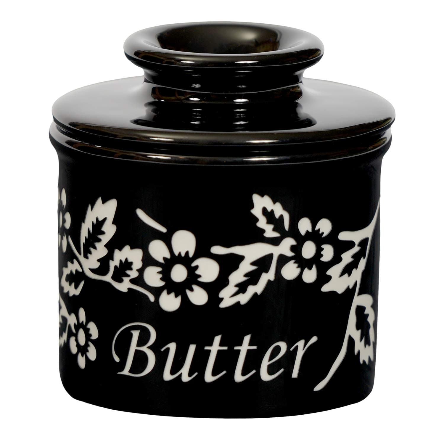 Butter Bell Original crock by L. Tremain, Fleur de Provence Collection-Noir Black, 4x4x4
