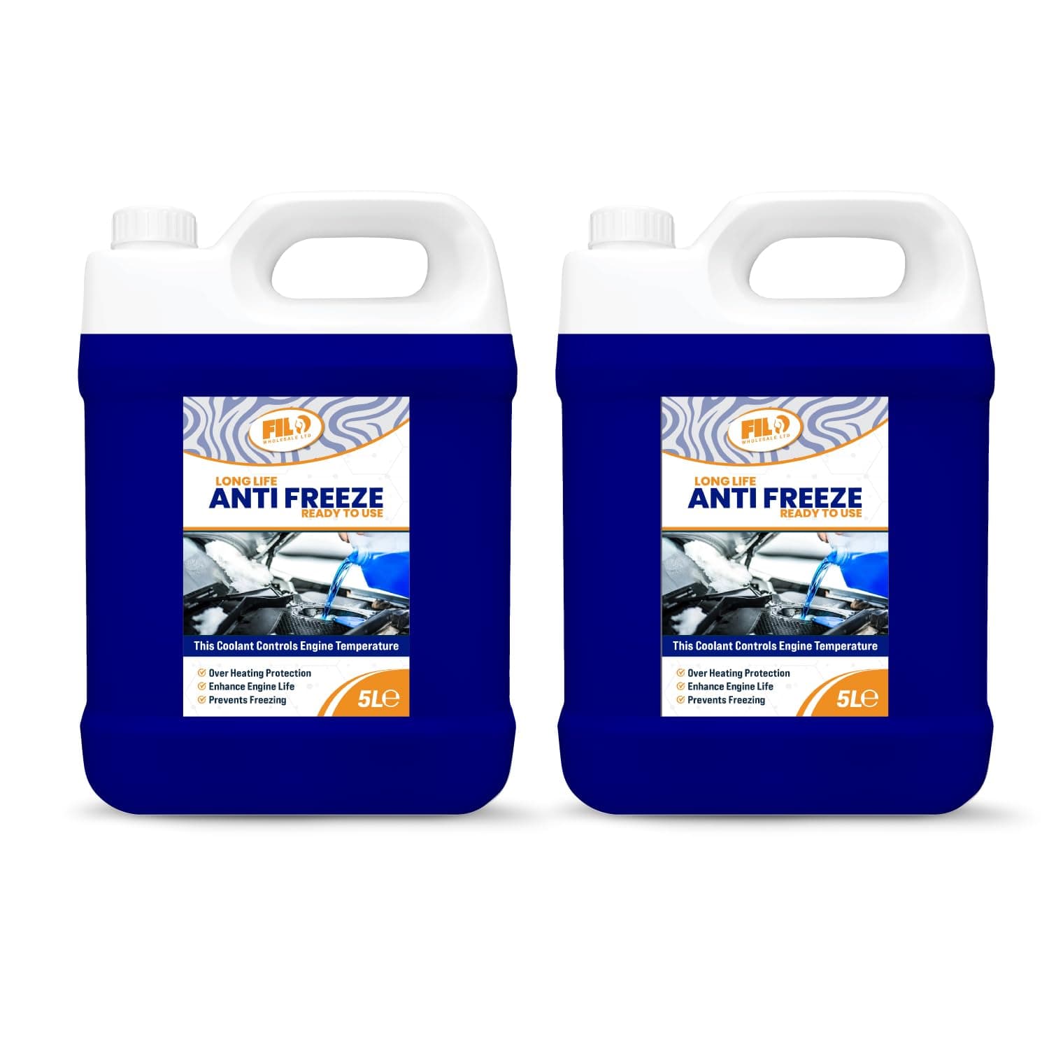 Filo Blue Antifreeze coolant for Car Ready to Use 2x 5L |-30°C Protection Engine Coolant Long-Life Formula | G12 Coolant, G12+ & G13 Compatible | 10L Universal Car Coolant for Summer & Winter Use.