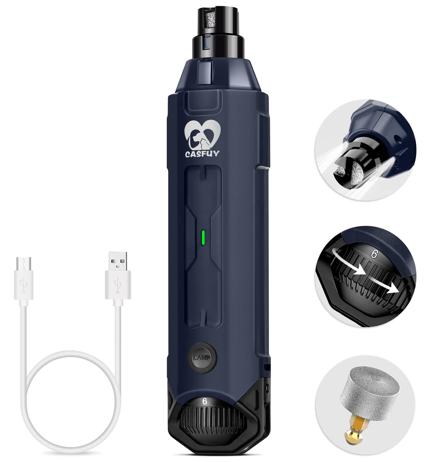 6-Speed Dog Nail Grinder - Newest Enhanced Pet Nail Grinder Super Quiet Rechargeable Electric Dog Nail Trimmer Painless Paws Grooming & Smoothing Tool for Large Medium Small Dogs (Blue)