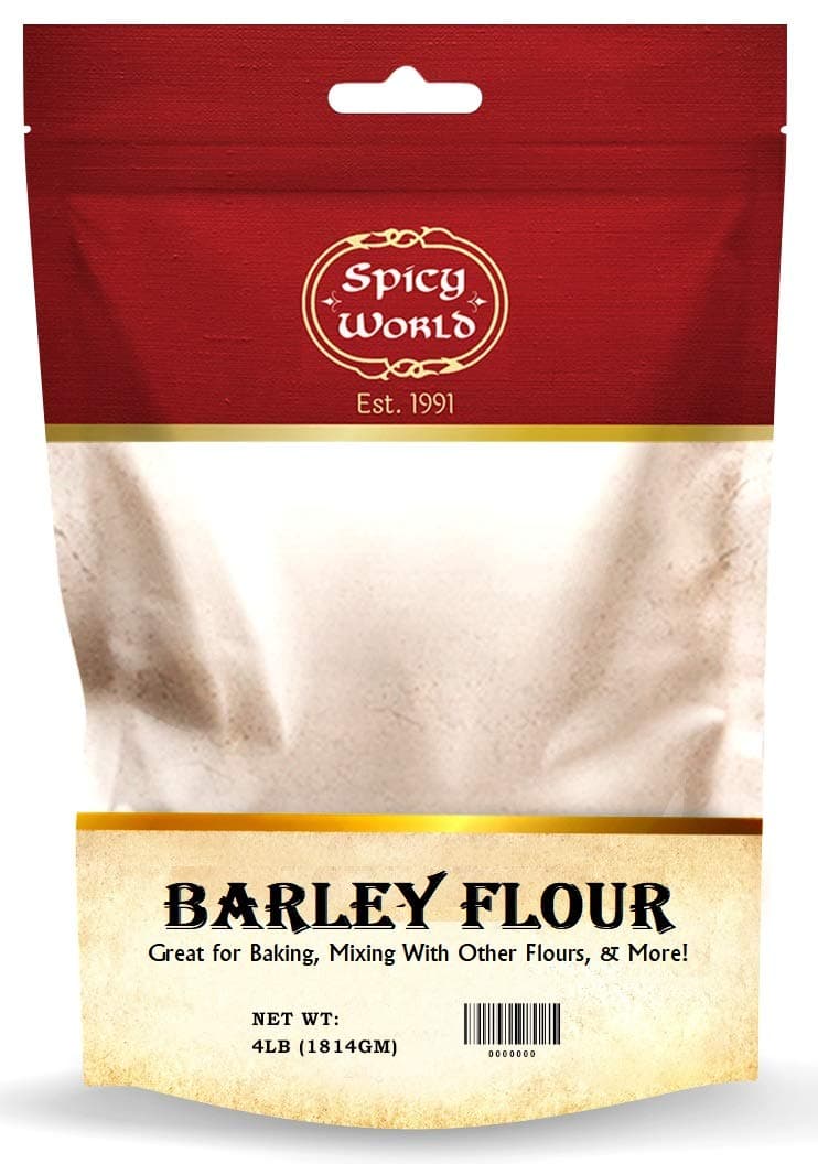 Spicy World Barley Flour - 4 lb (64oz) Bag | All-Natural, Raw, USA Grown | Versatile Barley Grain for Baking, Cooking, and More | Rich Source of Fiber