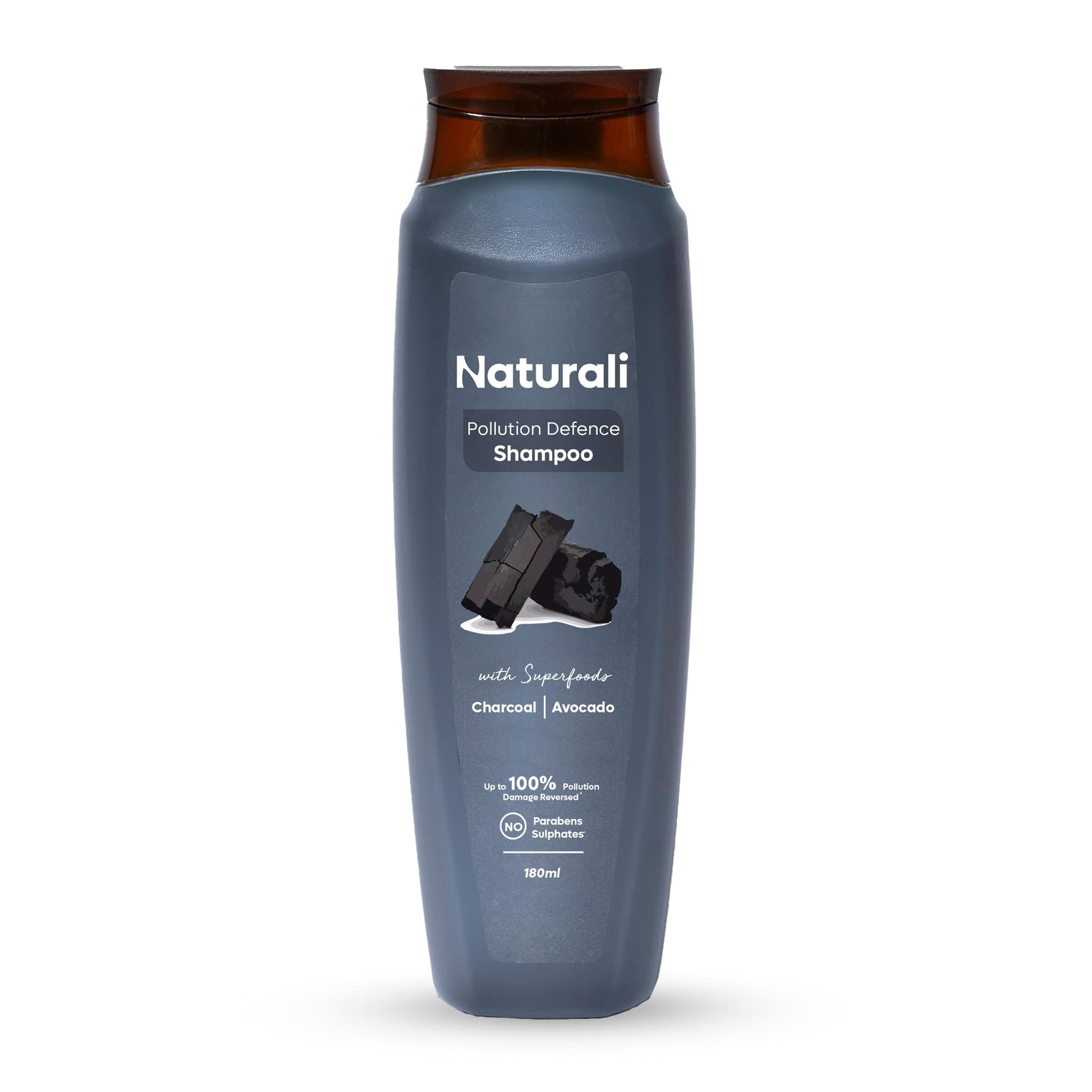 NATURALI Pollution Defence Shampoo | With Charcoal & Avocado | Detoxifies And Nourishes Hair | 180 ML