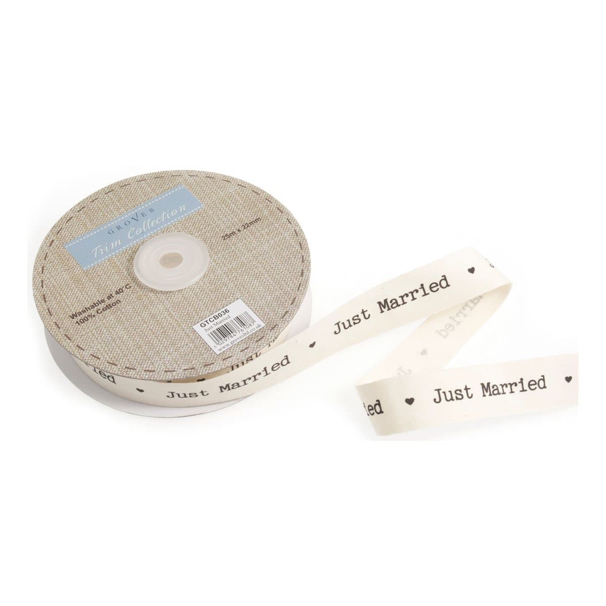 Ribbon"Just Married" Design With Frayed Edges |Hessian|25m x 22mm|GTCB036