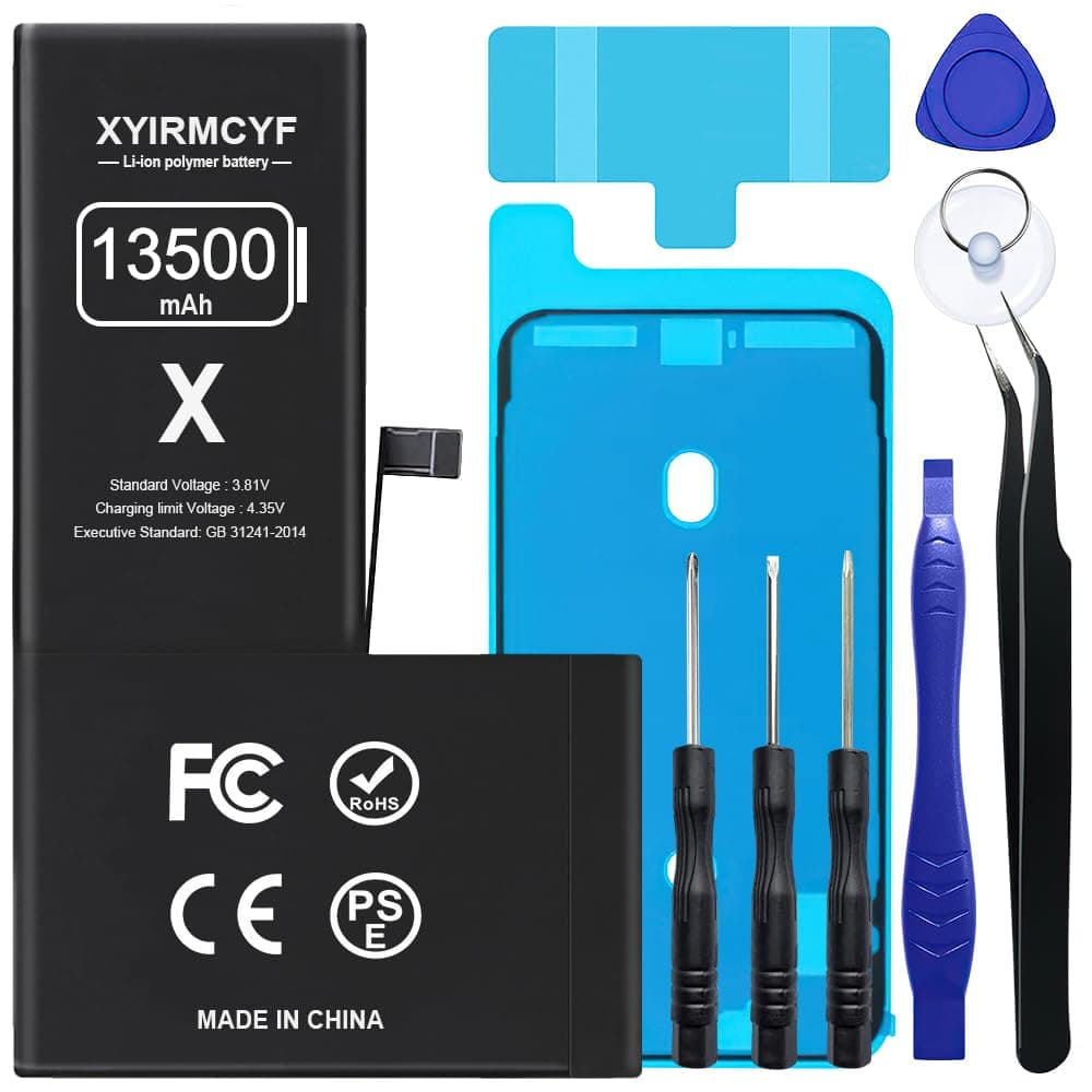 XYIRMCYF 13500Mah Super Capacity Battery Compatible with Iphone X, Cycle 0 Lithium Polymer Replacement Battery for Iphone X, with Professional Repair Tool Kit