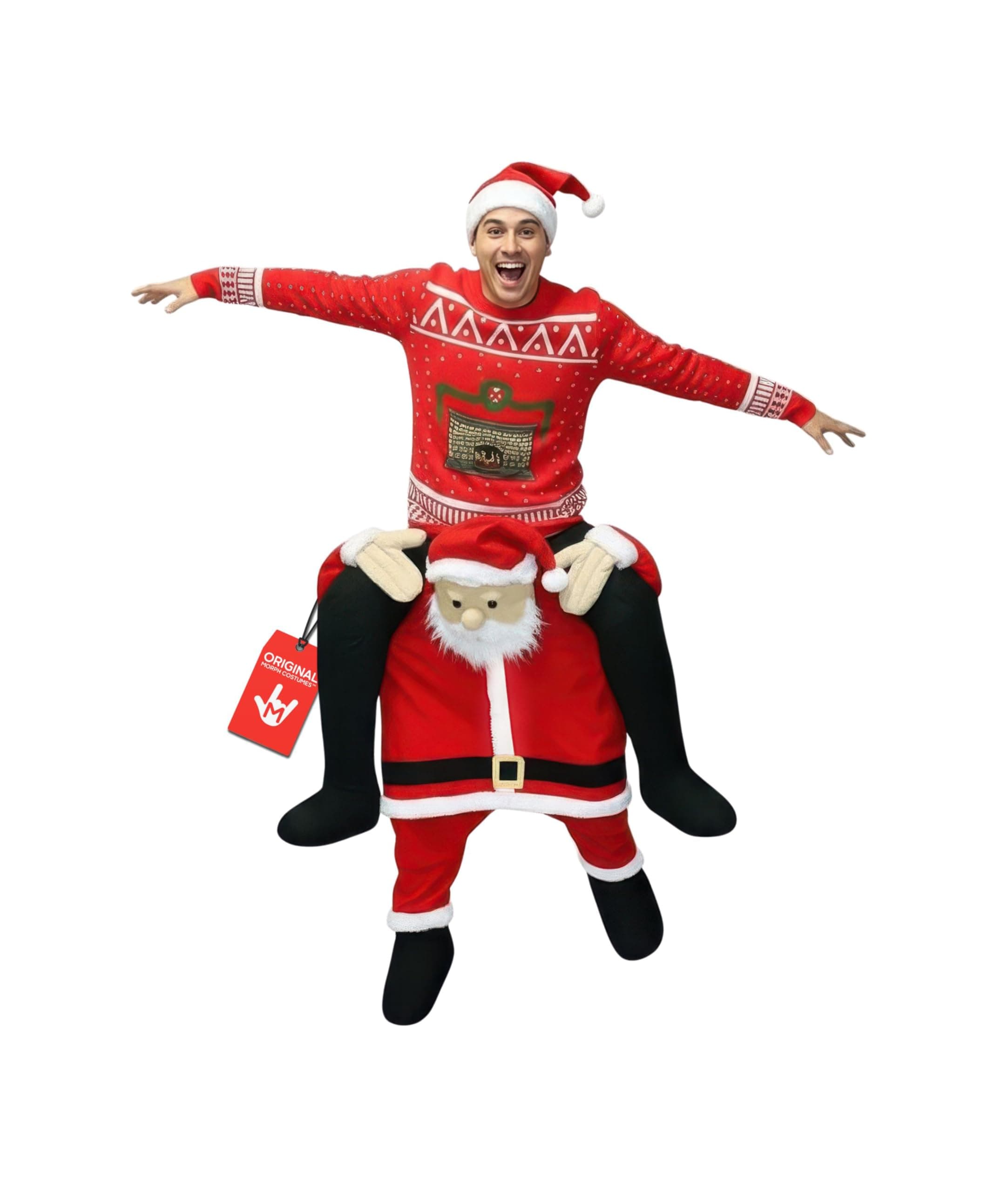 Morph Santa Piggyback Costume, Santa Claus Costume for Men, Funny Christmas Costumes, Christmas Costumes for Men