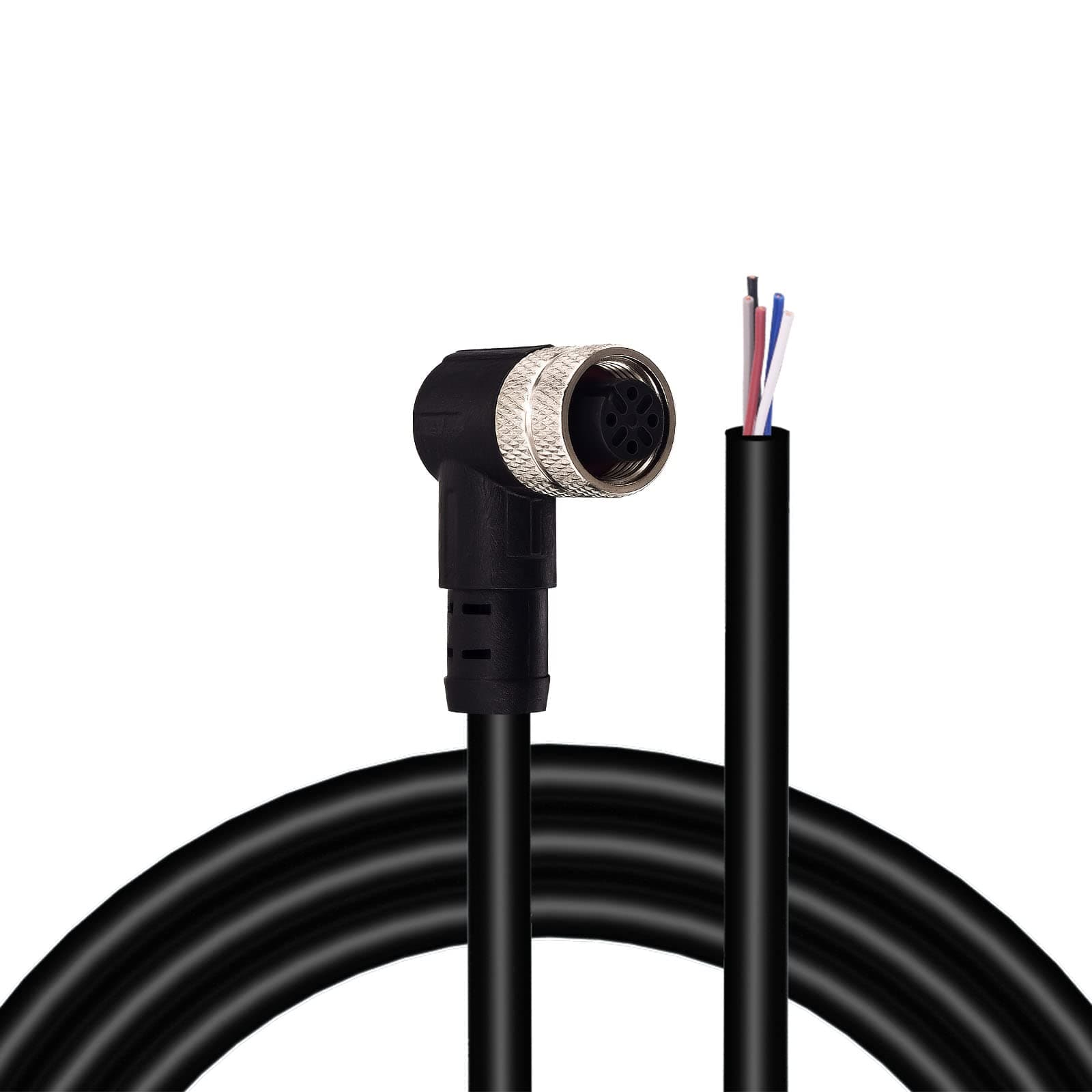 M12 Connector Aviation Sensor Cable - Female 4 Pin Right Angle 6.5Ft/2M Aviation Socket Waterproof Electrical Cable for Industrial Automation Control,Fieldbus Module,Device Network