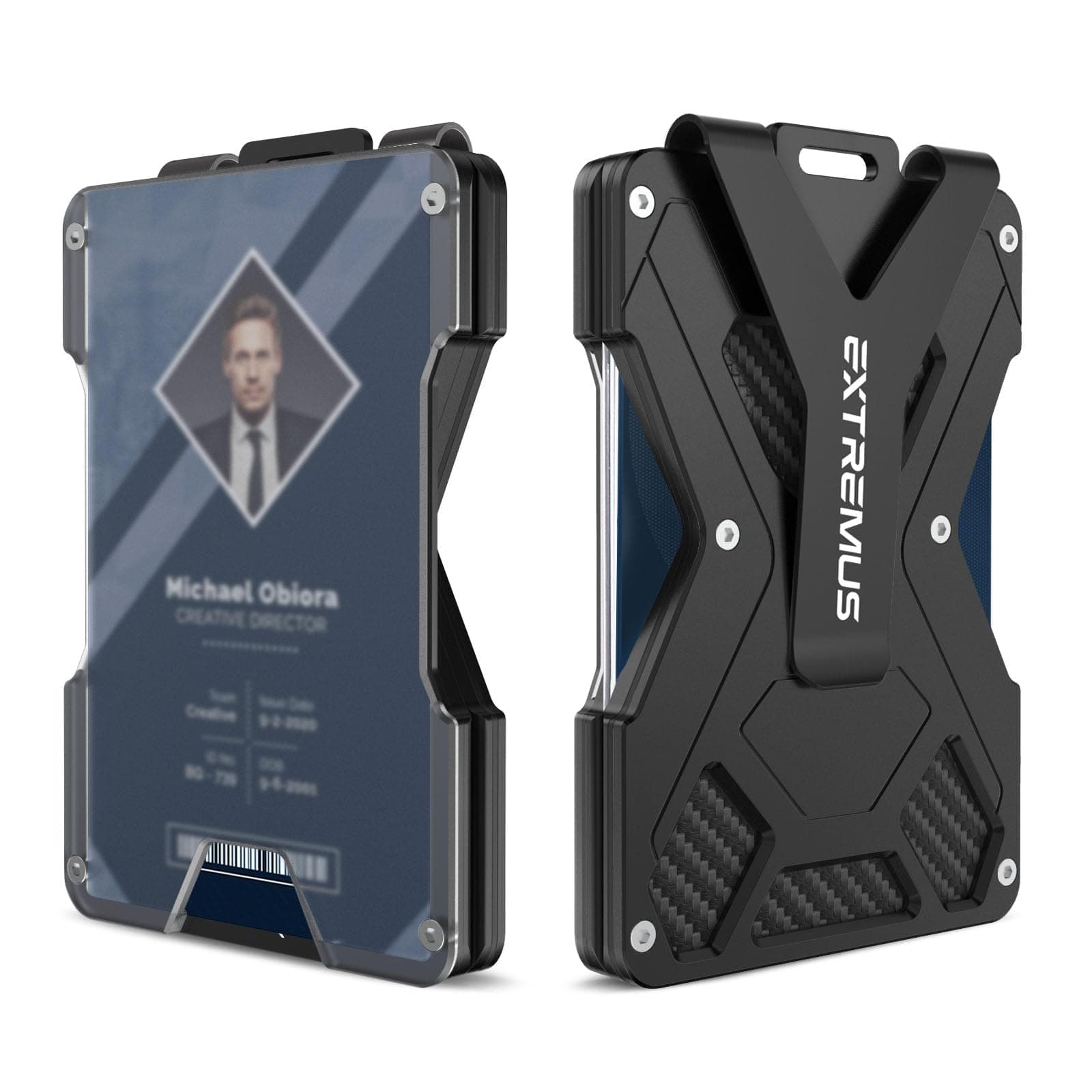 Extremus Minimalist Wallet for Men, Money Clip Metal Wallet, RFID Blocking Slim Tactical Wallet with Clear ID Card Holder, Black, Slim, Minimalist