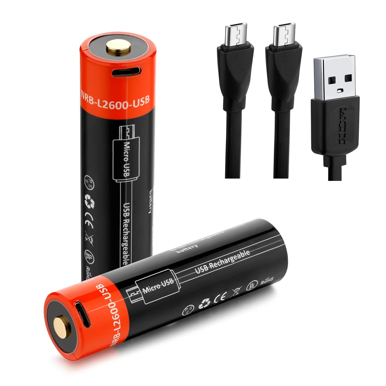 Button Top Batteries, USB Rechargeable Batteries 2600mA for Streamlight X Series Dual Fuel Flashlights, Headlamps, Doorbells, RC Cars, Flashlights (2 Pack)