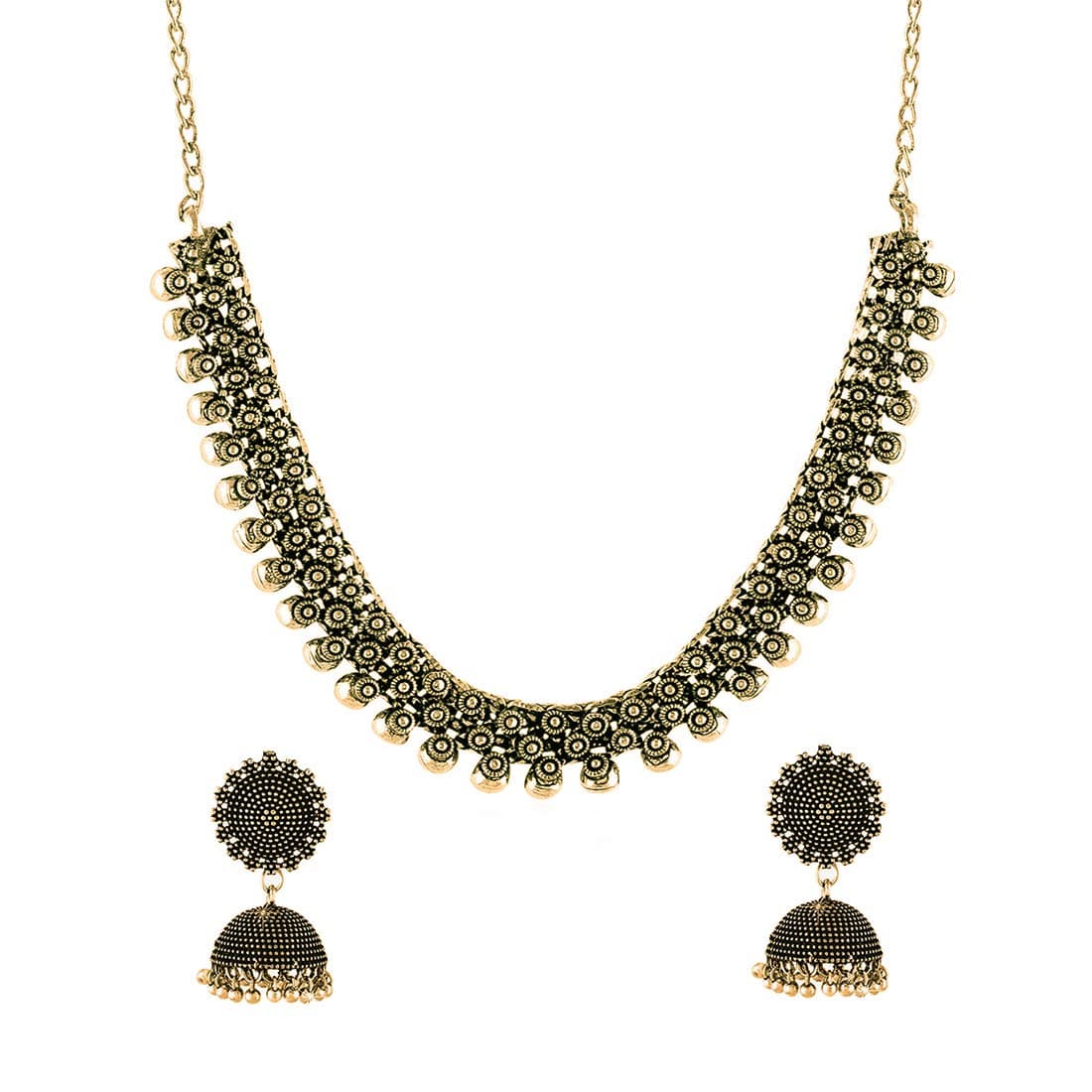 Yellow ChimesTraditional Silver Oxidised Kohlapuri Jewellery Choker Necklace Set for Women