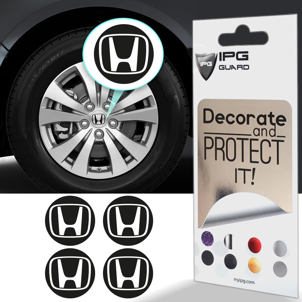 Compatible with Civic Accord CRV VTEC Si Logo Center Cap Overlay Wheel Tire Decals Inner or Outer Stickers (Center Cap:2.25") (4 Units) (Solid Black, Outer Logo)