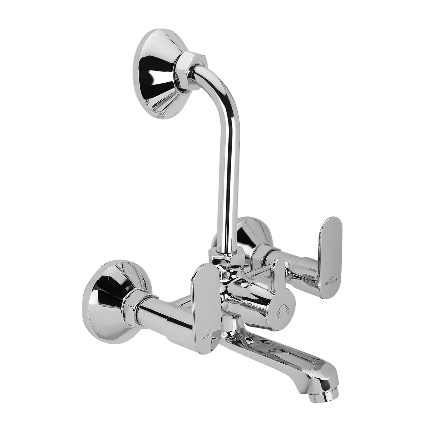 Hindware Benelave Volga Wall Mixer for Bathroom with L-Bend Provision for Overhead Shower, Brass with Chrome Finish
