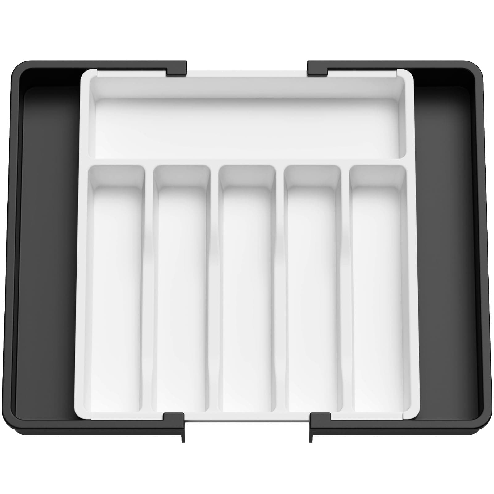 Lifewit Cutlery Drawer Organiser Large, Extendable Cutlery Tray,8 Compartment, Kitchen Drawer Organiser Utensil Spoons Forks Knives, White& Black