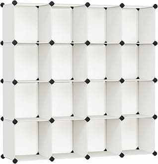 Cube Storage Organizer, Set of 16 Plastic Cubes, Book Shelf, Closet Organizers and Storage, Room Organization, Bedroom Living Room, 12.2 x 48.4 x 48.4 Inches, Cream White ULPC442M01