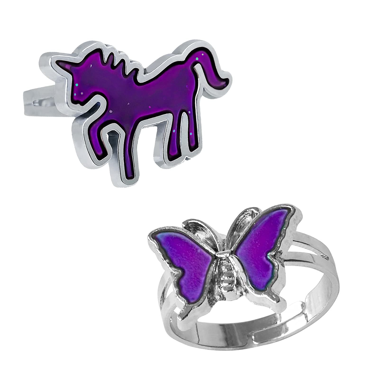 LHXVQZWWqaip Kerg Mood Ring 2 Pcs Unicorn Horse and Butterfly Color Change Ring for Women Girls Boys Size Adjustable Temperature Finger Ring