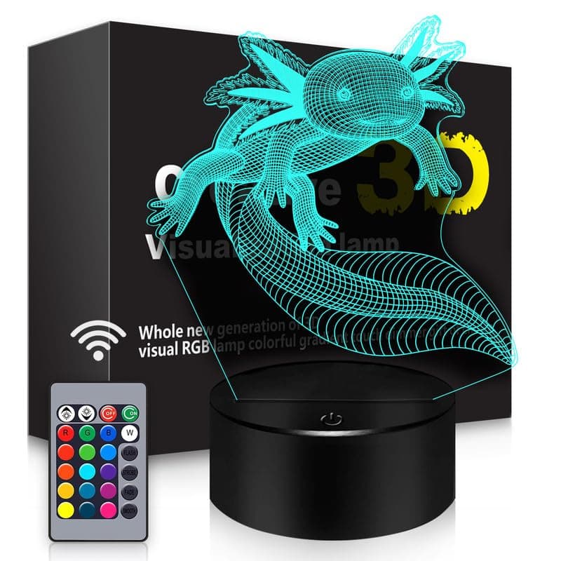 BASSI Axolotl Gifts 3D Axolotl Night Light 3D Illusion Lamp, 16 Colors Changing with Remote Kids Bedroom Decor, Birthday Christmas Gifts for Boys Girls
