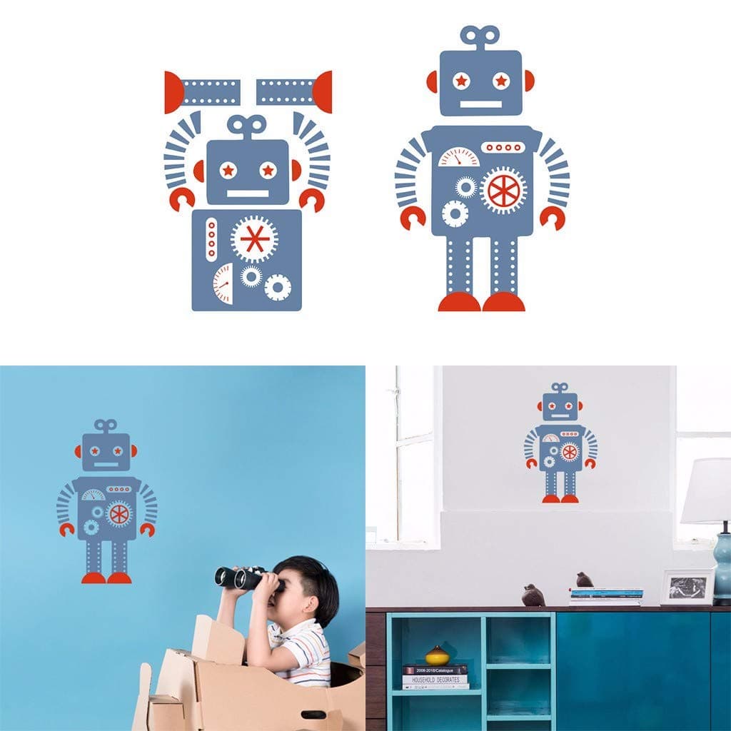 Shisay Kids Wall Stickers -Carved Robot Wall Decal Easy to Stick Removable for Children Nursery Home Game Room Sofa Backdrop Background Décor Art Mural DIY (Blue)
