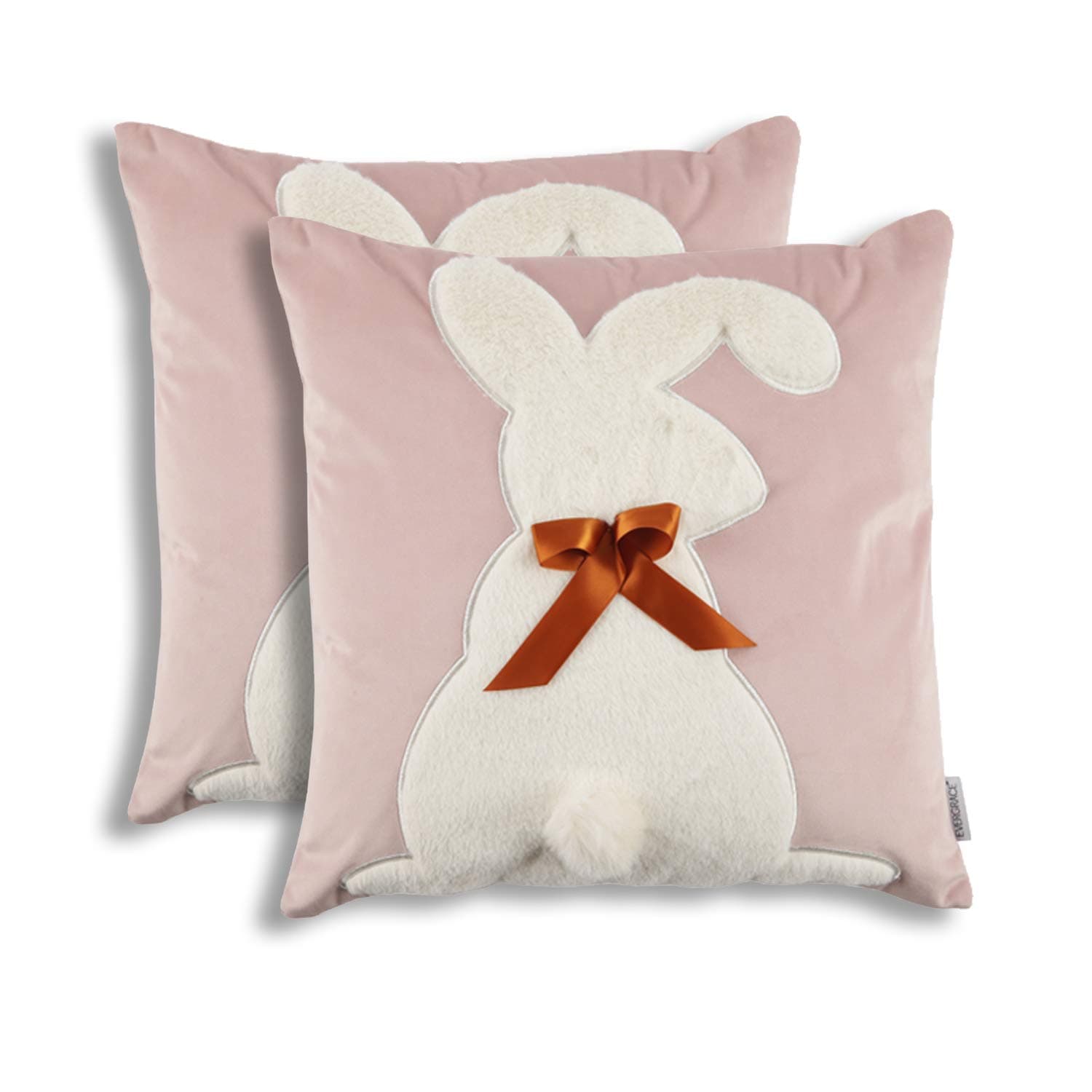 EVERGRACE Easter Pillow Covers 18x18 Set of 2,Velvet Throw Pillow Covers for Sofa Couch Bed Home Décor, High-end Embroidery Soft Rabbit Easter Bunny Decorative Pillow Covers