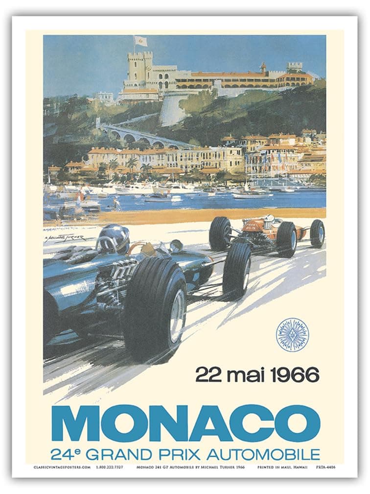 Pacifica Island Art 24th Monaco Car Racing Grand Prix - Circuit de Monaco, Monte Carlo - Vintage Car Racing Poster by Michael Turner c.1966 - Master Print 9in x 12in