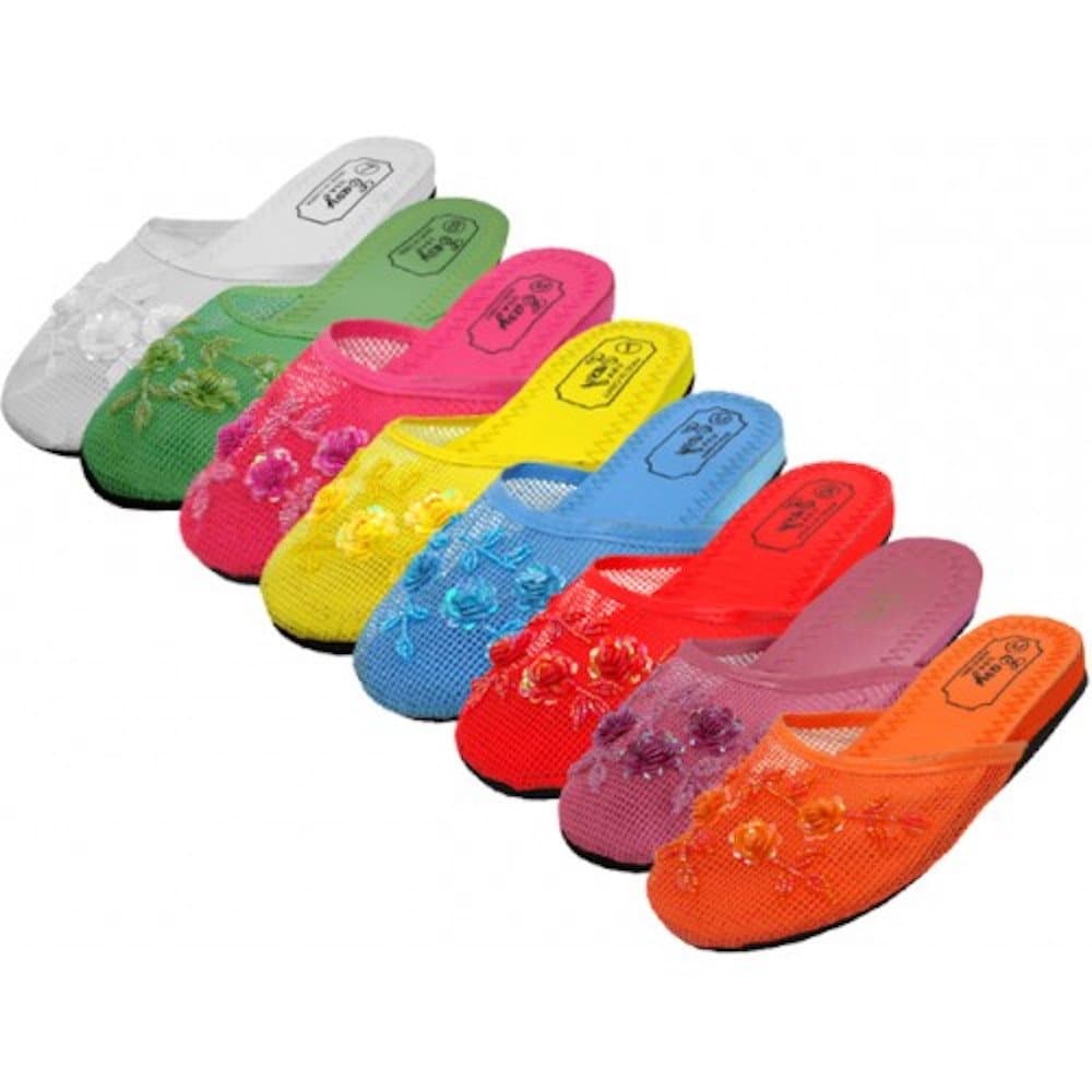 6 Pair Assorted Mesh Chinese Slippers in Women's US Sizes