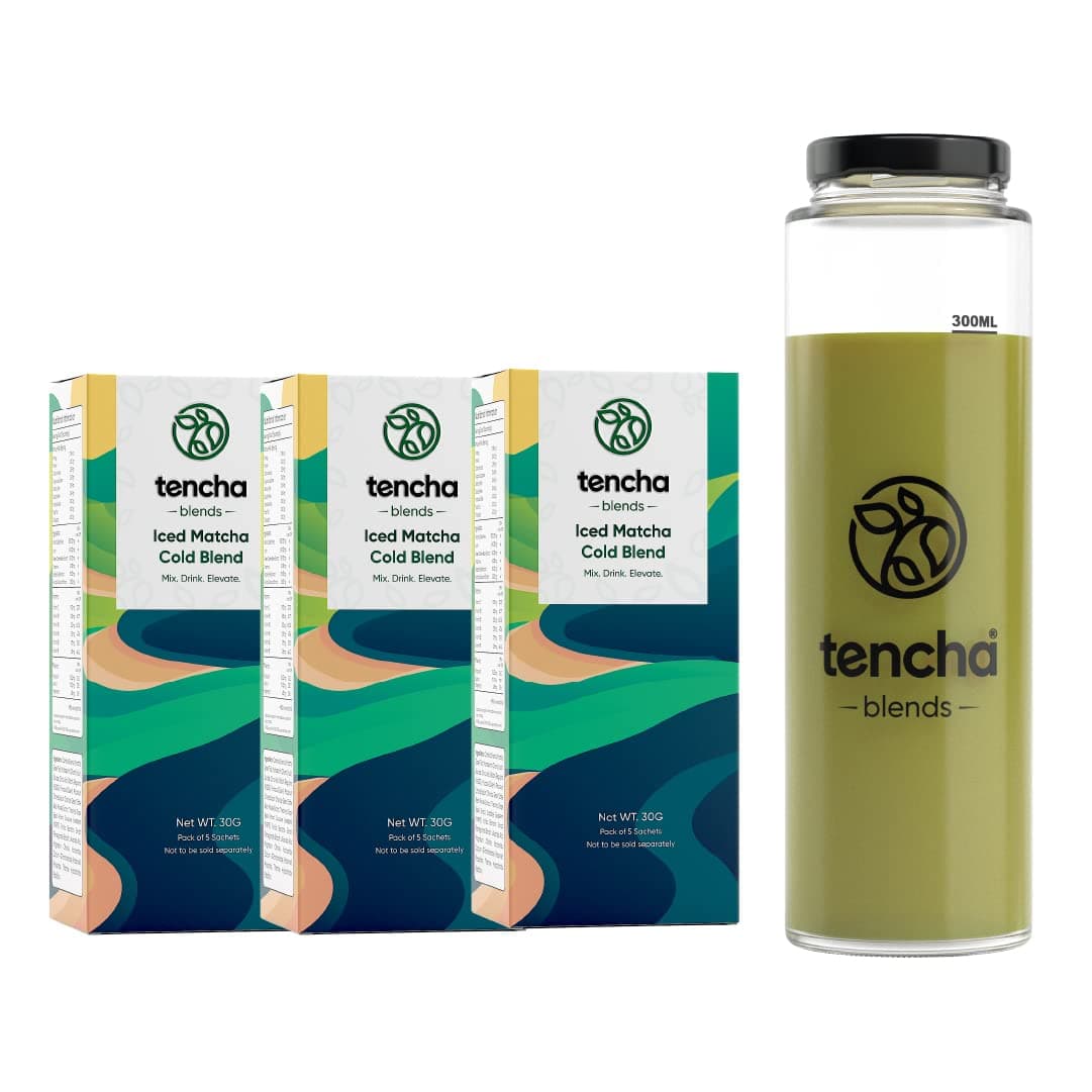 Tencha Iced Matcha Energy Drink | Pack of 15 Sachets + Tumbler 300 ML | Energy Drink Powder for Focus, No Preservatives | Stay Active 6 Hours Straight | Japanese Matcha Green Tea | Natural Caffeine