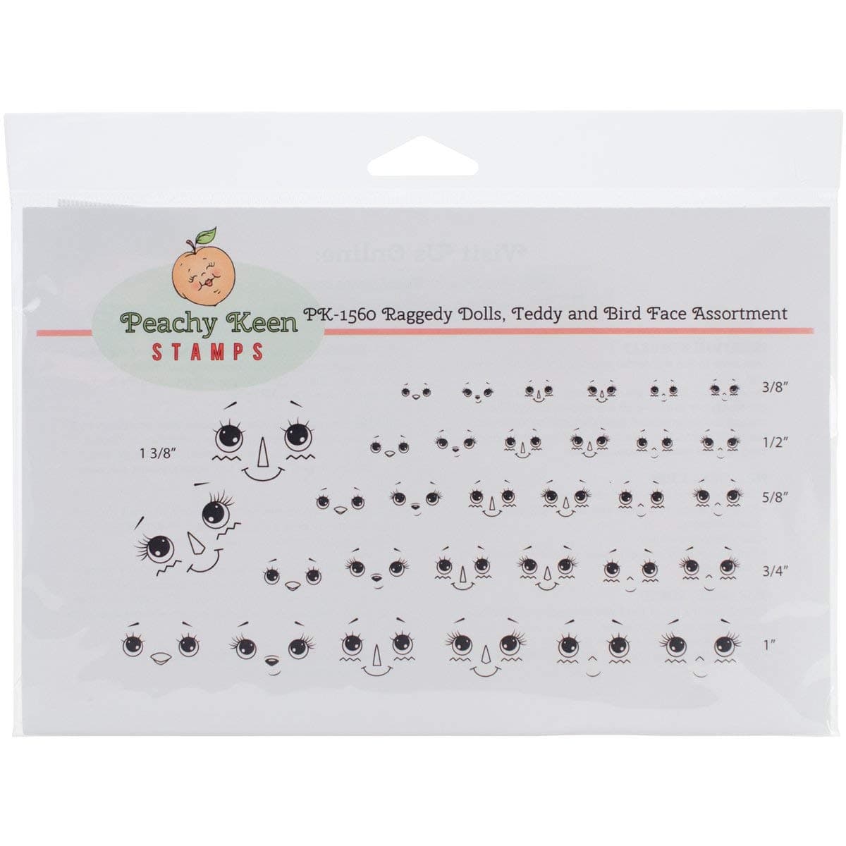 Peachy Keen Stamps Clear Face Assortment 3-Doll, Bear and Bird, Other, Multicoloured, 21.59x16.51x0.5 cm