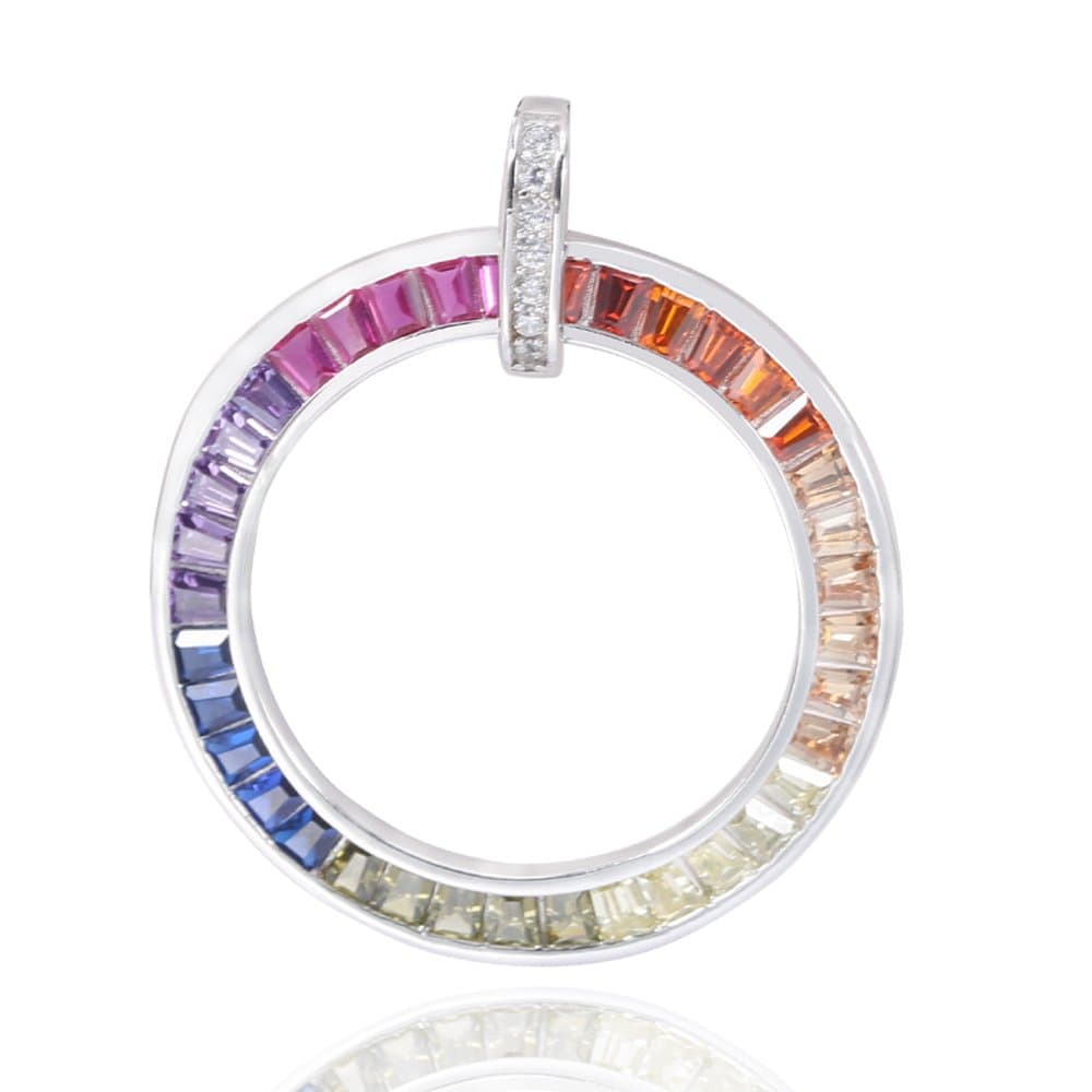 Gradient Rainbow/Blue Crystal Pendant "Circle Of Life" Round Pendant Made with Sterling Silver