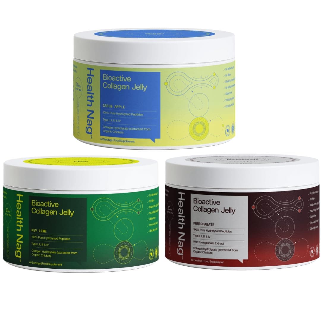 Bioactive Collagen Jelly - 400g, 100% Pure Hydrolysed Peptides of Type I, II, III & IV - Green Apple, Key Lime, Pomegranate - Pack of 3 (Delivered in a Chilled Van)