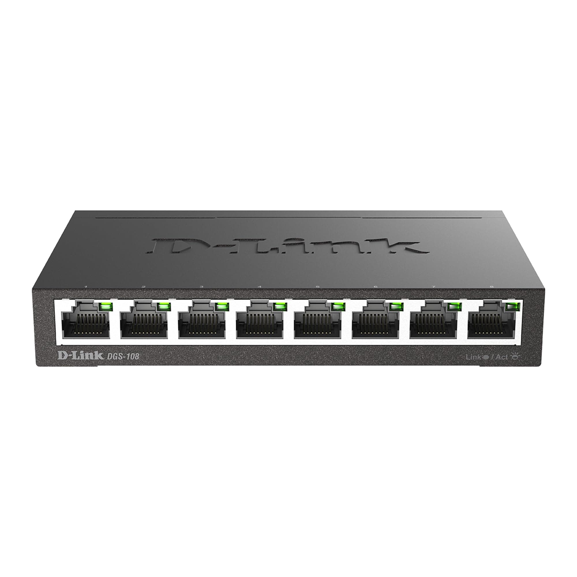 DGS 108 8 Port Gigabit Ethernet Switch Unmanaged, Plug & Play Network Splitter Silent Fanless Metal Desktop/Wall Mount QoS, IEEE 802.3az Energy Saving Limited Lifetime Protection