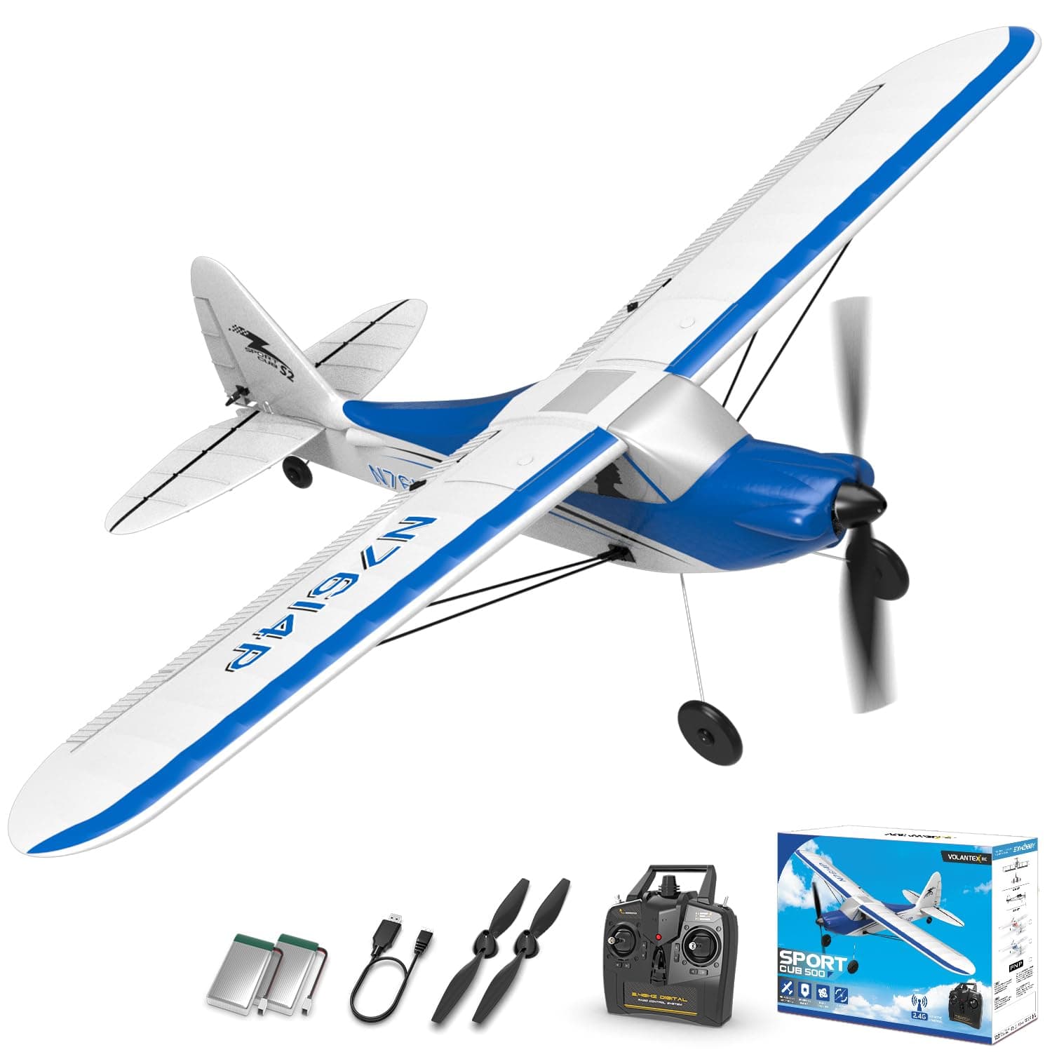 RC Plane Trainer Sport Cub 4CH Remote Control Airplane with Prop Saver, 6-Axis Gyro Stabilizer & 3 Modes to Fly, Radio Controlled Aircraft RTF for Beginners & Adults (500mm,Blue)