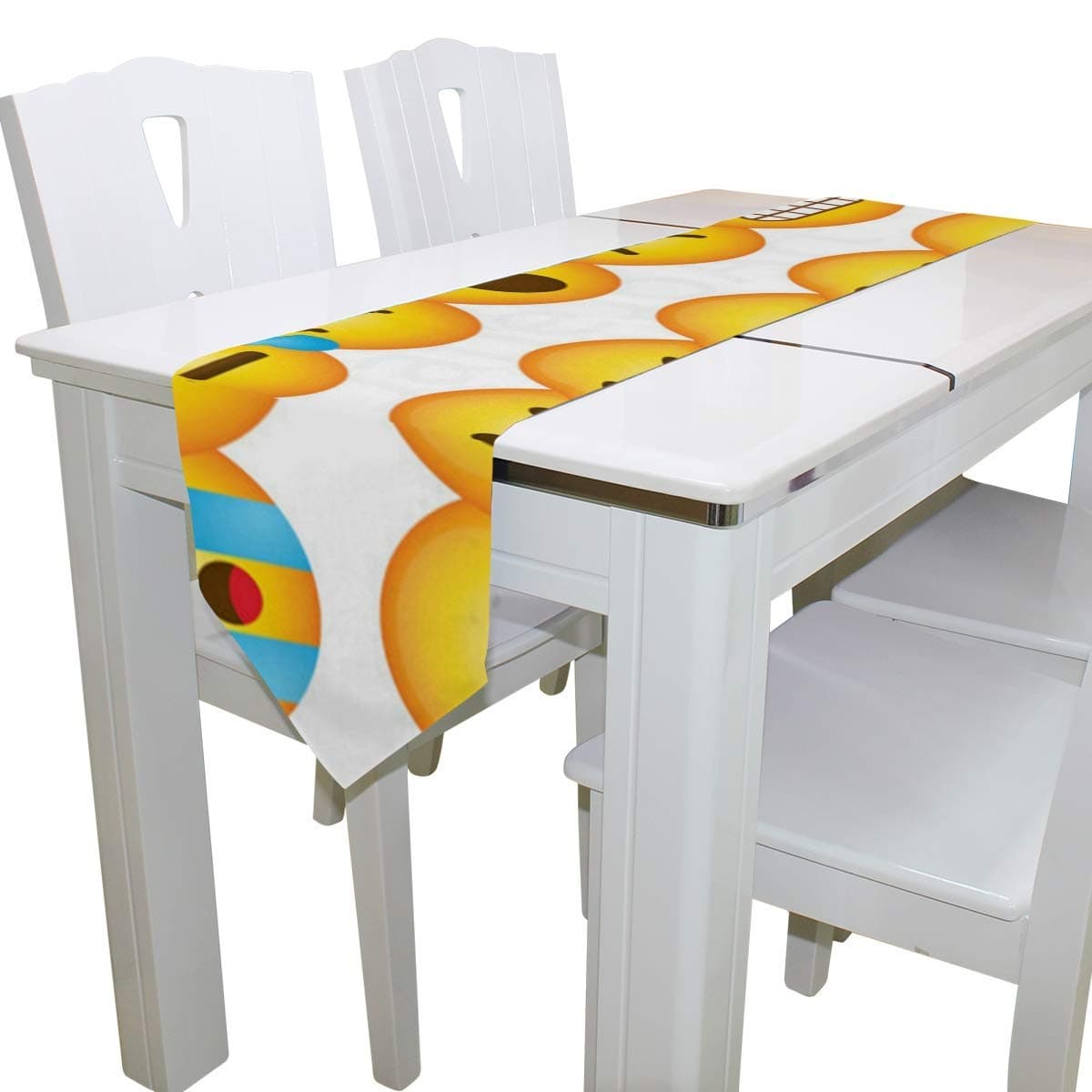 N/A Dining Table Runner Or Dresser Scarf, Smiley Emoji Deck Table Cloth Runner Coffee Mat for Wedding Party Banquet Decoration 13 x 90 inch