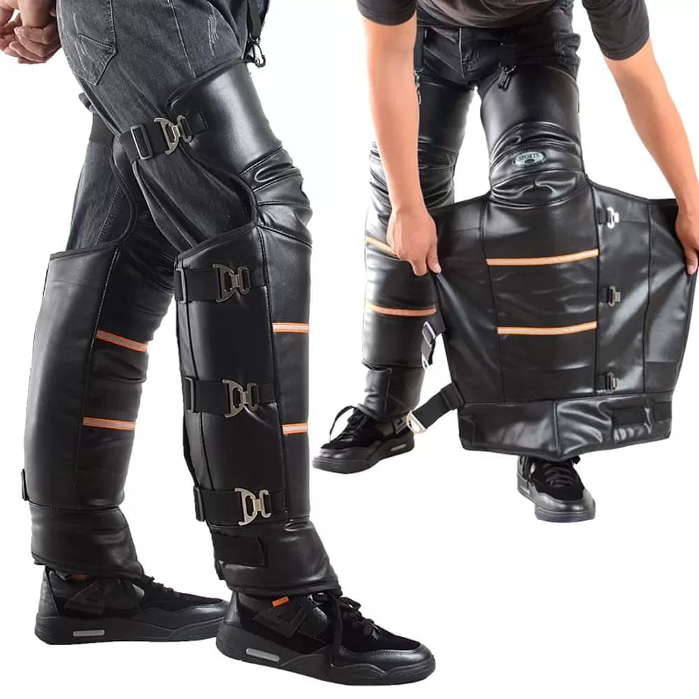 WAYUTO 1 Pair Adjustable PU Leather Motorcycle Leg Gaiters with Gloves Motorcycle Knee Pads Motorcycle Riding Leg Guards Motorcycle Leg Chaps for Women Men /72cm